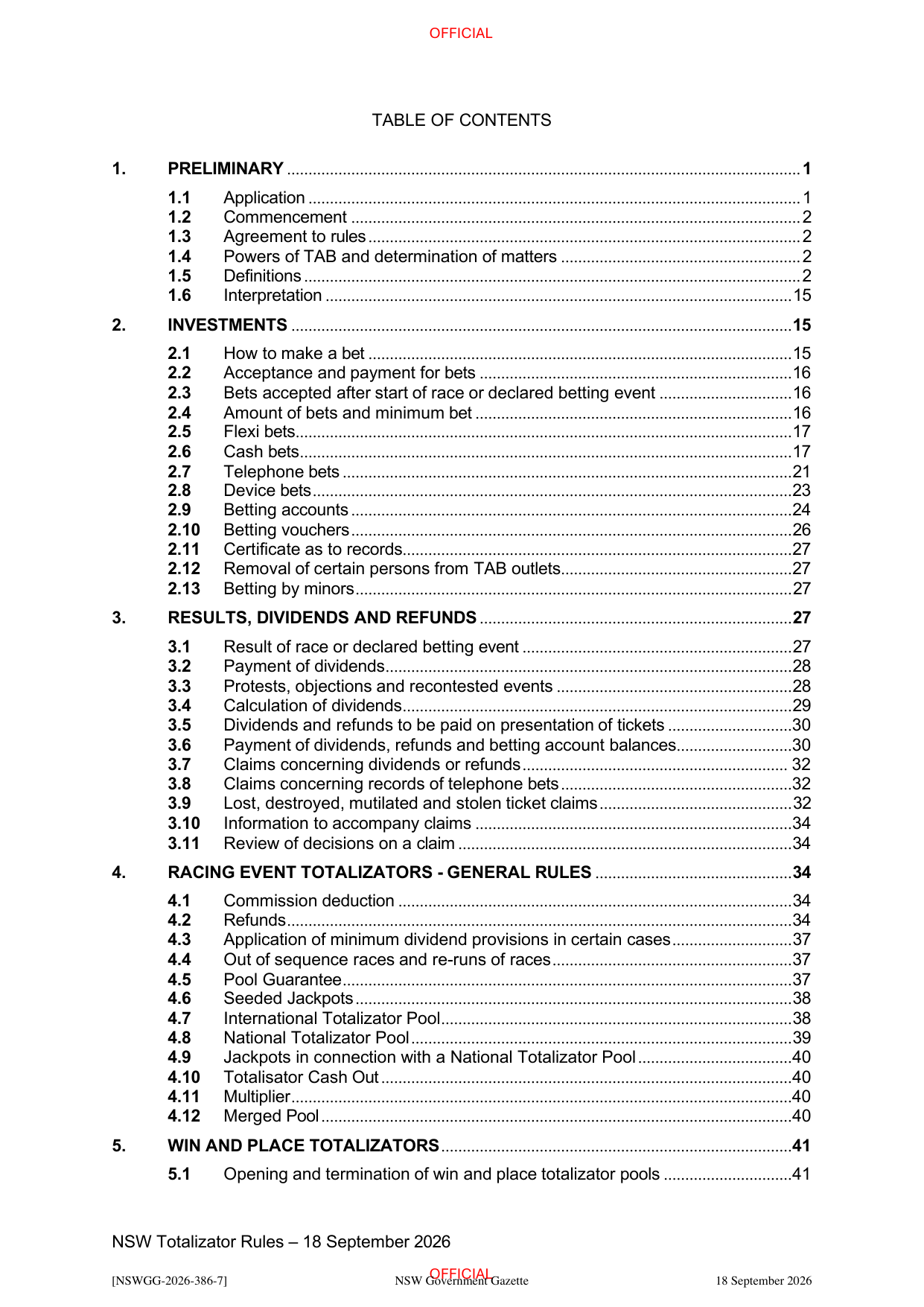 NSW Totalizator Betting Rules (Racing), page 2
