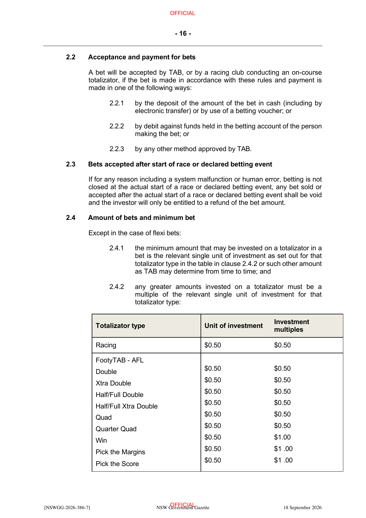 NSW Totalizator Betting Rules (Racing), page 20