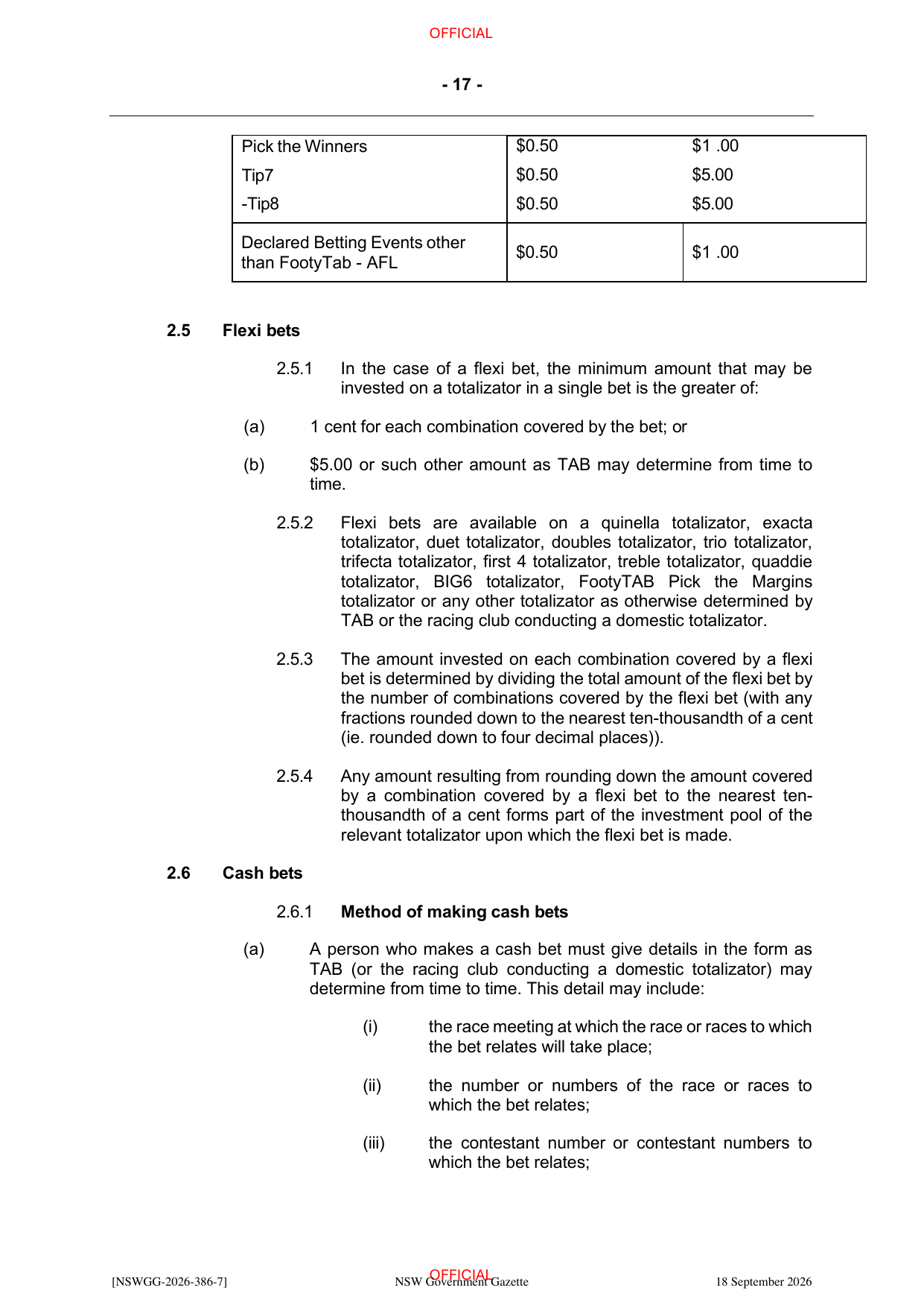 NSW Totalizator Betting Rules (Racing), page 21
