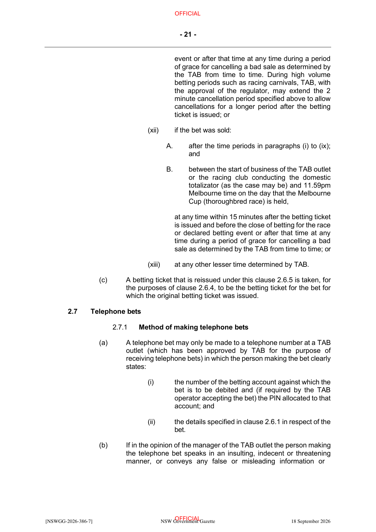 NSW Totalizator Betting Rules (Racing), page 25