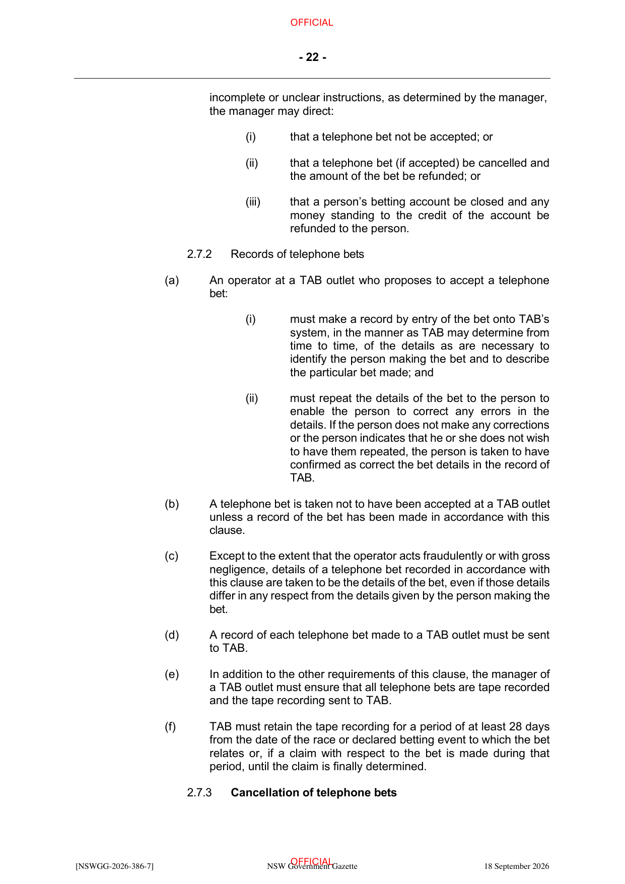 NSW Totalizator Betting Rules (Racing), page 26
