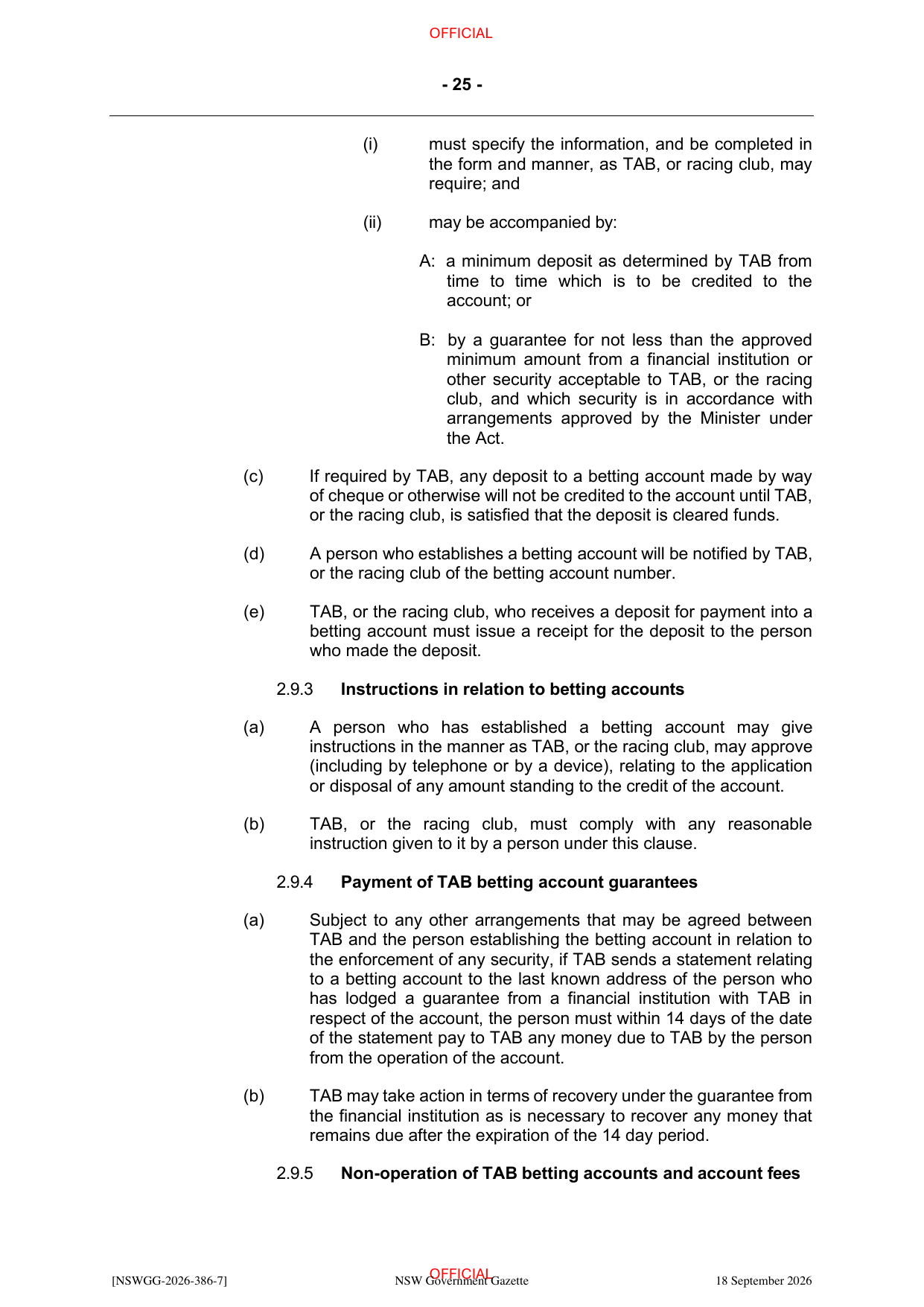 NSW Totalizator Betting Rules (Racing), page 29
