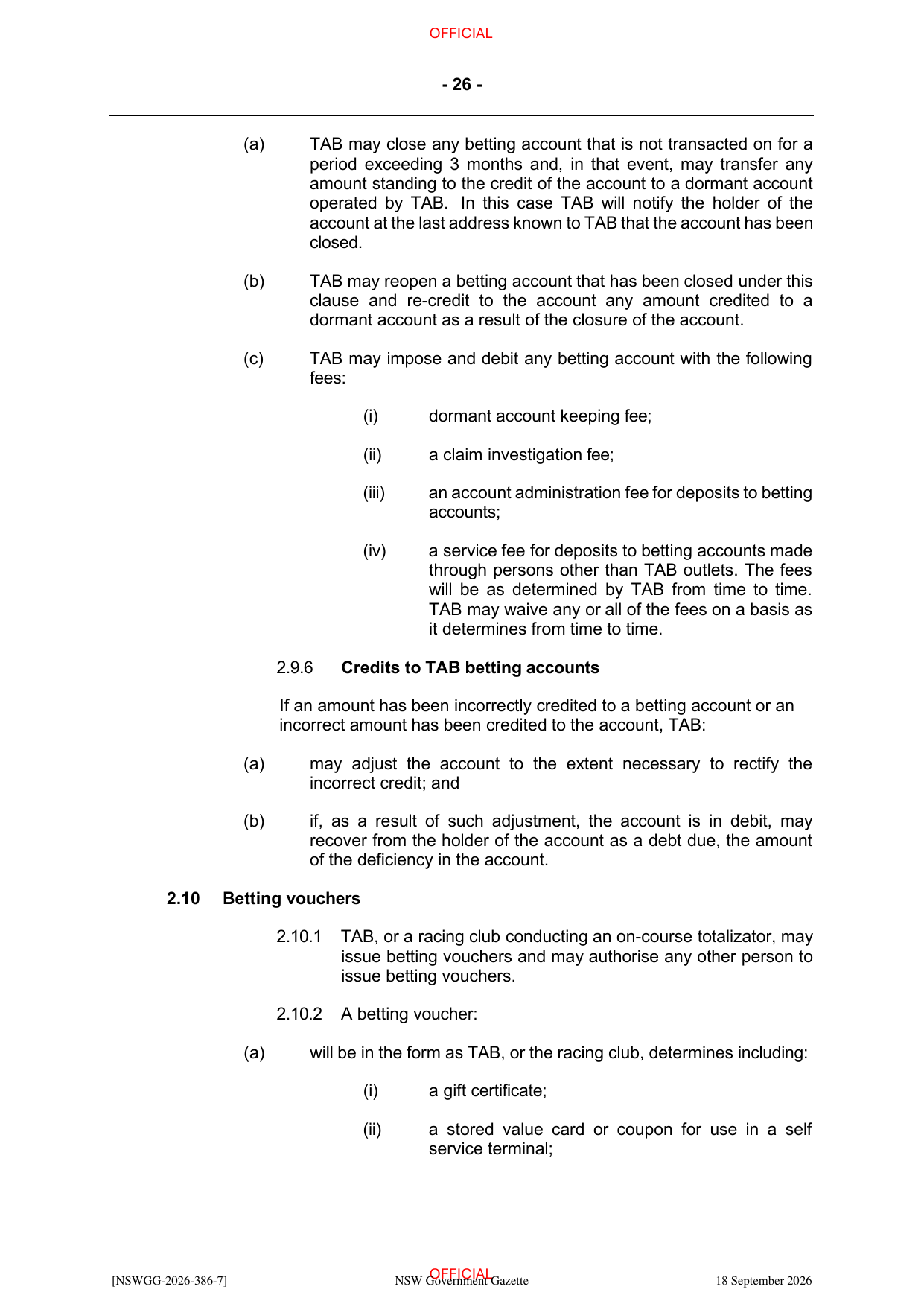 NSW Totalizator Betting Rules (Racing), page 30