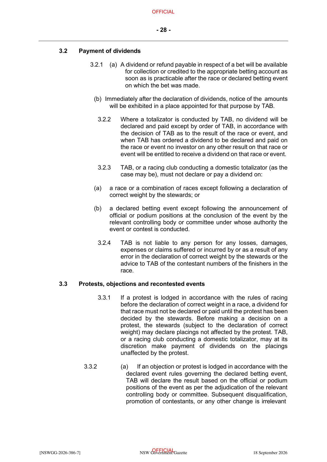 NSW Totalizator Betting Rules (Racing), page 32