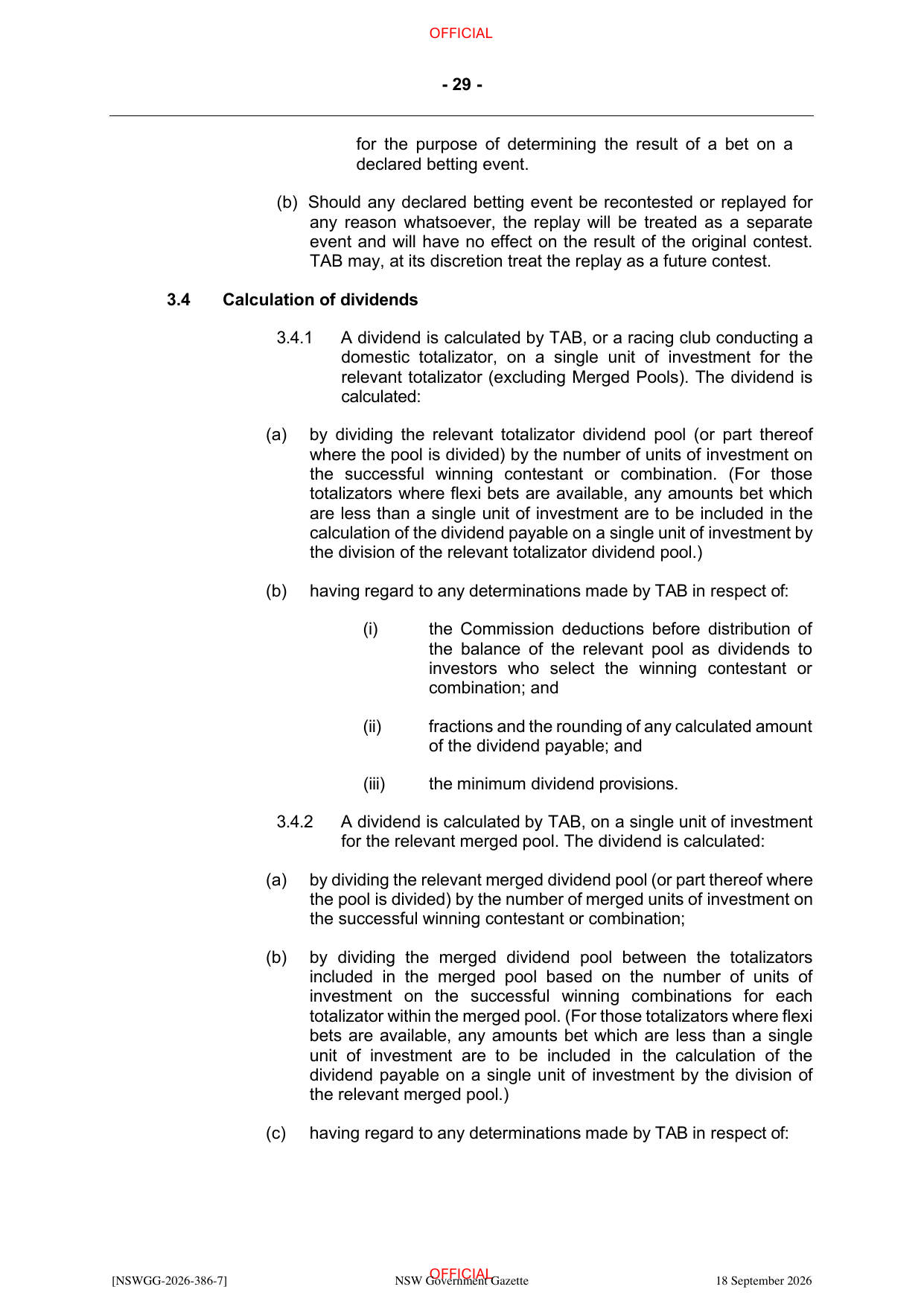 NSW Totalizator Betting Rules (Racing), page 33