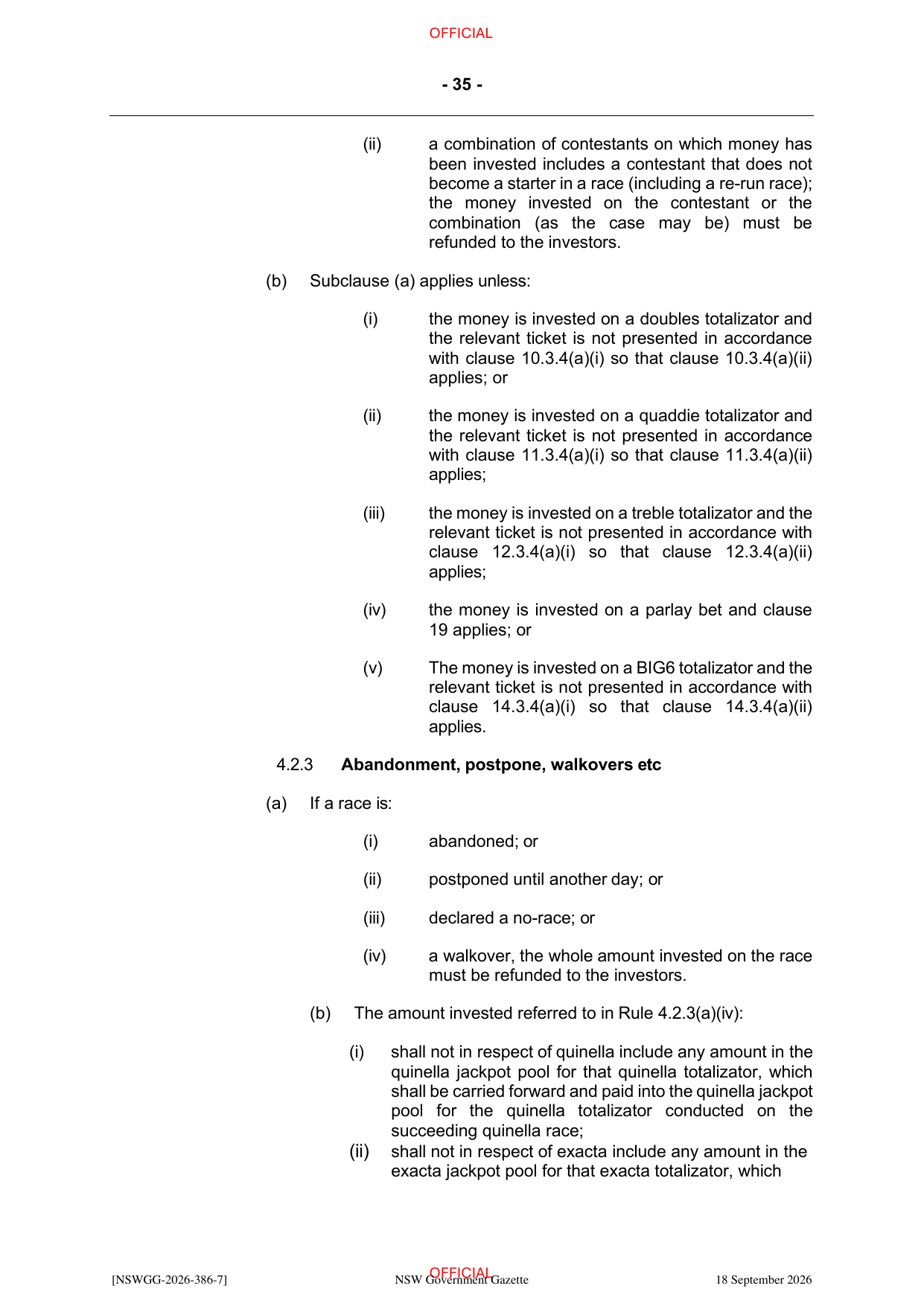 NSW Totalizator Betting Rules (Racing), page 39