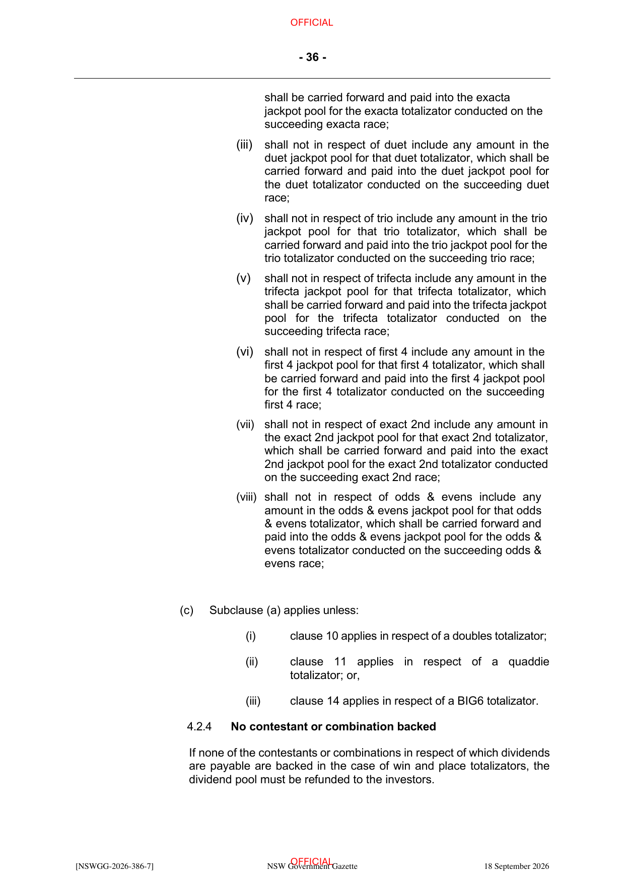 NSW Totalizator Betting Rules (Racing), page 40