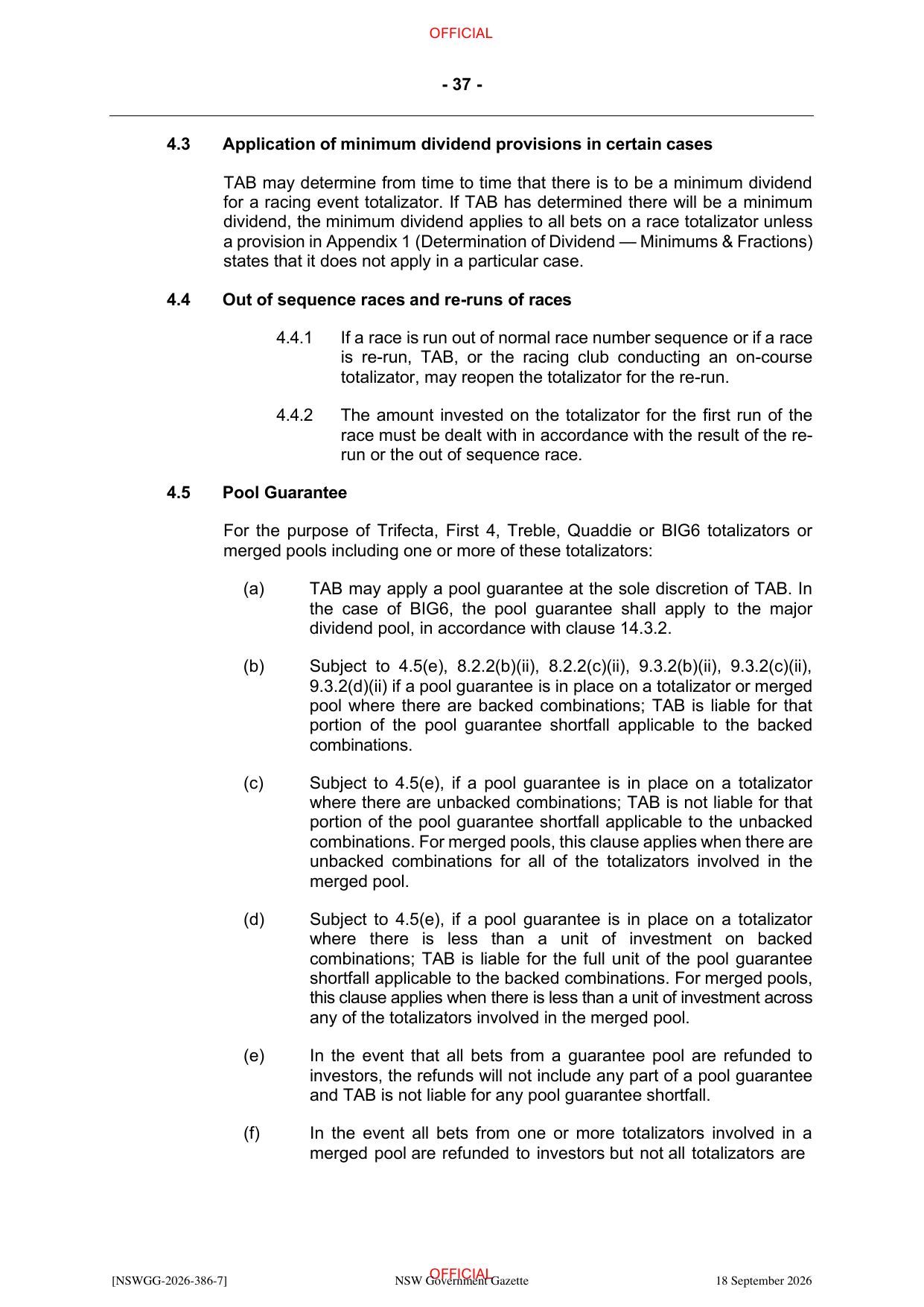 NSW Totalizator Betting Rules (Racing), page 41