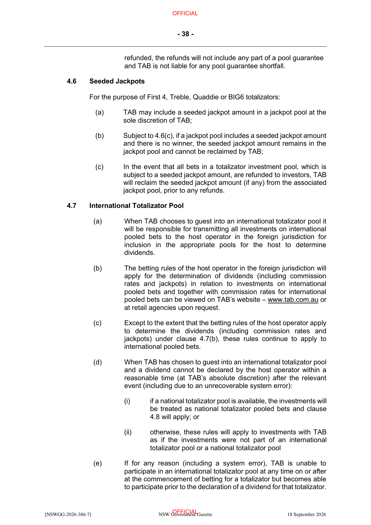 NSW Totalizator Betting Rules (Racing), page 42