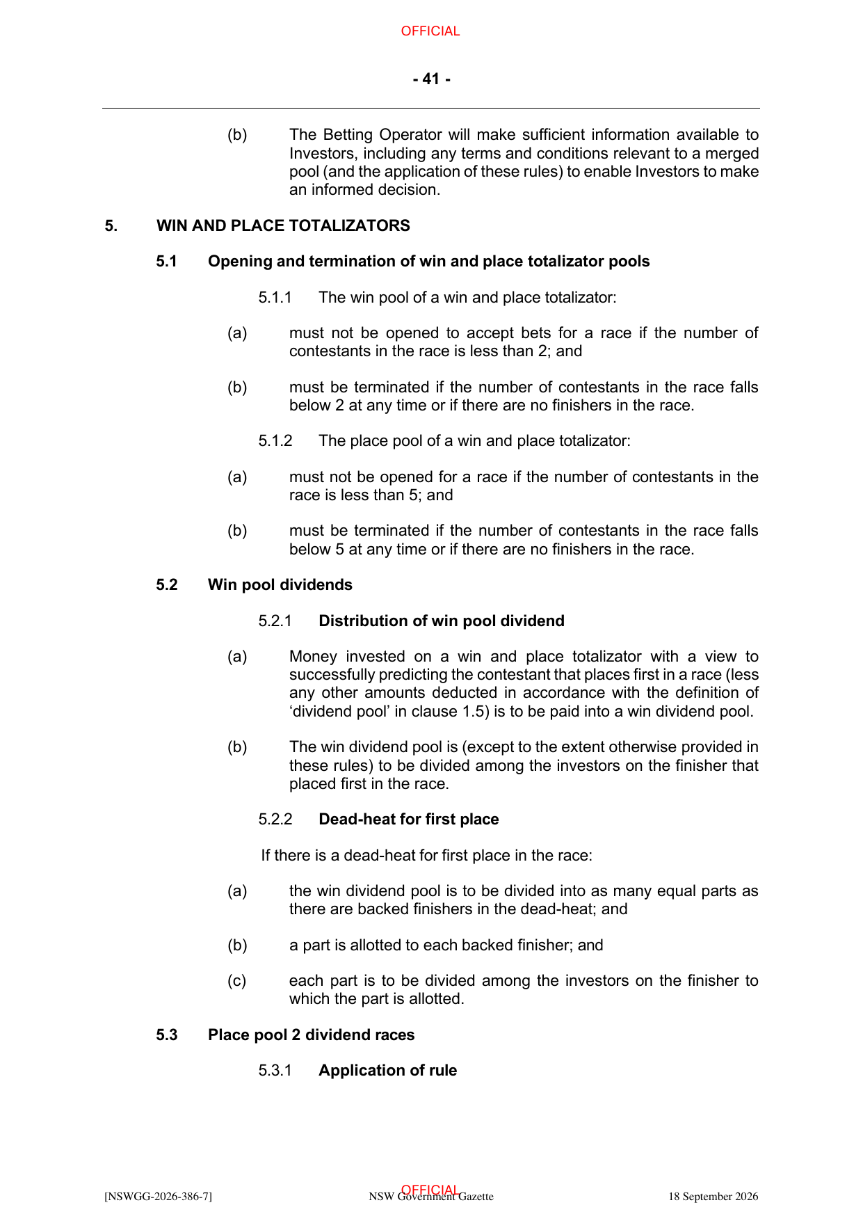 NSW Totalizator Betting Rules (Racing), page 45