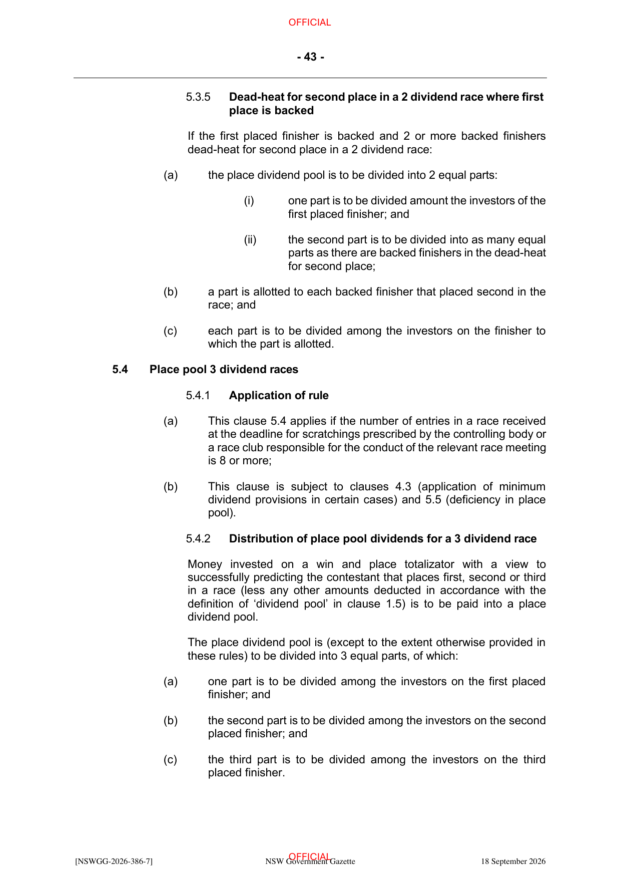 NSW Totalizator Betting Rules (Racing), page 47