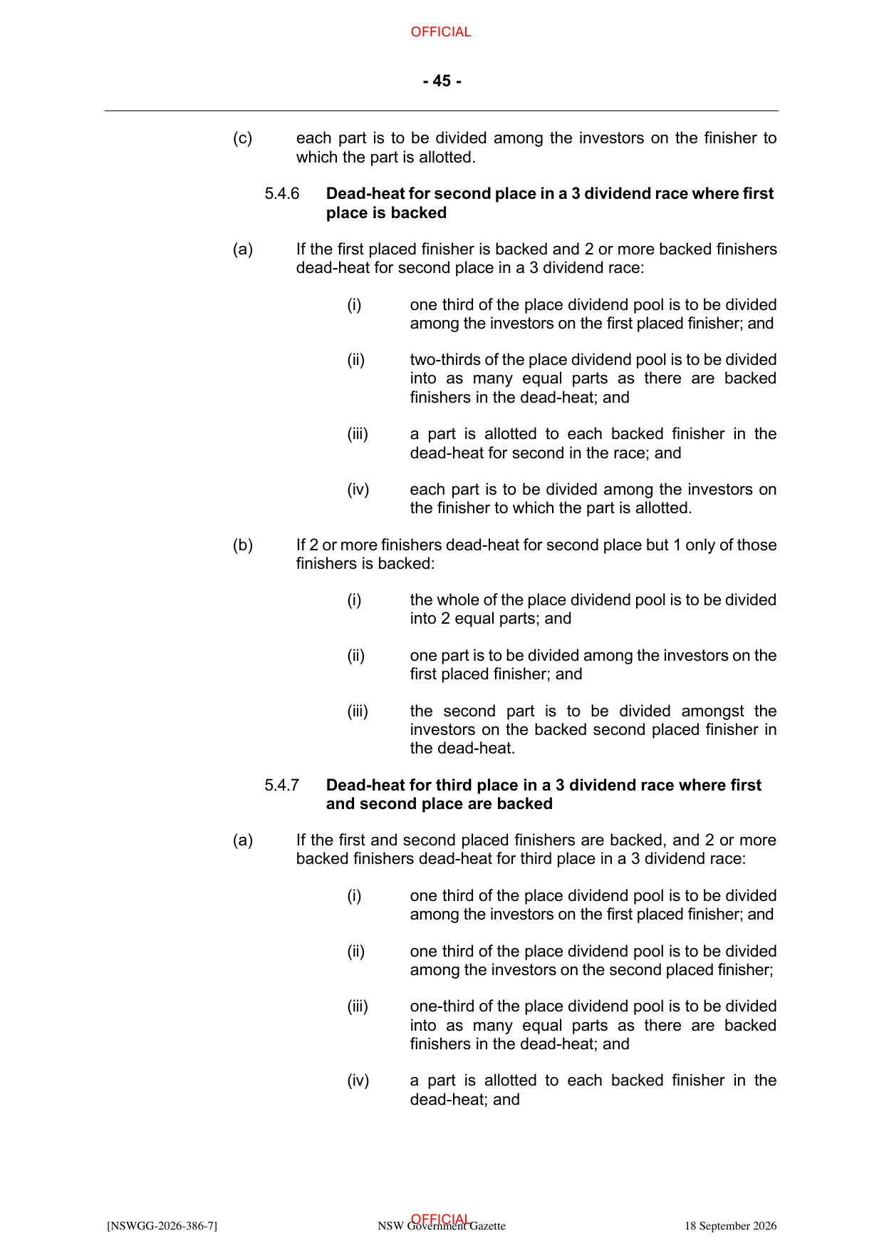 NSW Totalizator Betting Rules (Racing), page 49