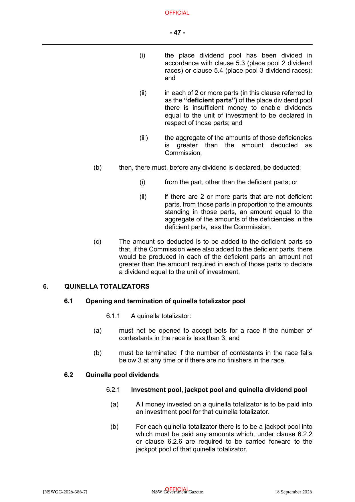 NSW Totalizator Betting Rules (Racing), page 51