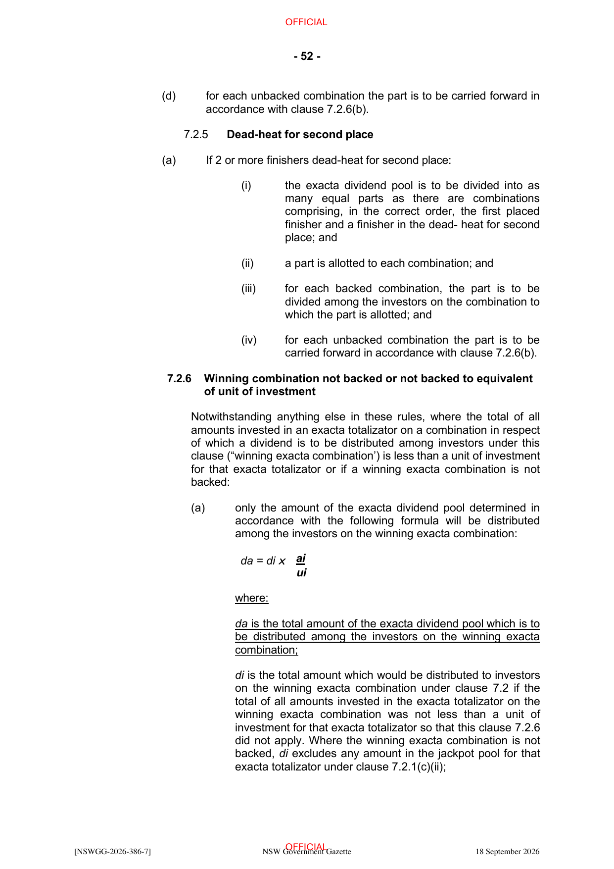 NSW Totalizator Betting Rules (Racing), page 56