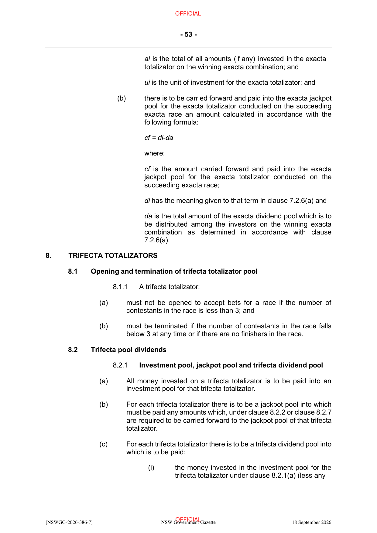 NSW Totalizator Betting Rules (Racing), page 57