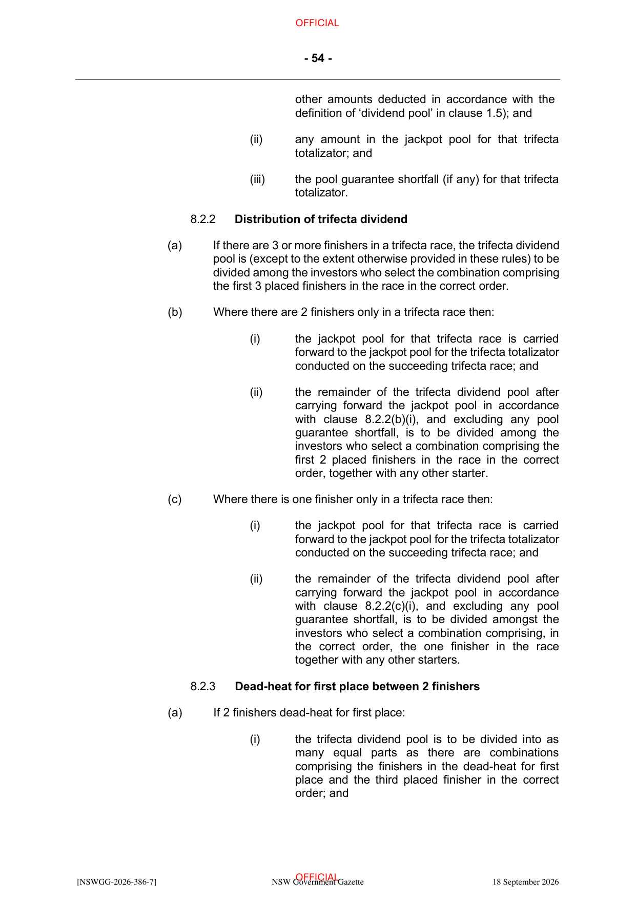 NSW Totalizator Betting Rules (Racing), page 58