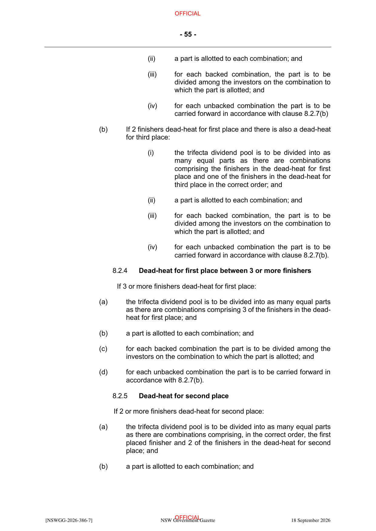 NSW Totalizator Betting Rules (Racing), page 59