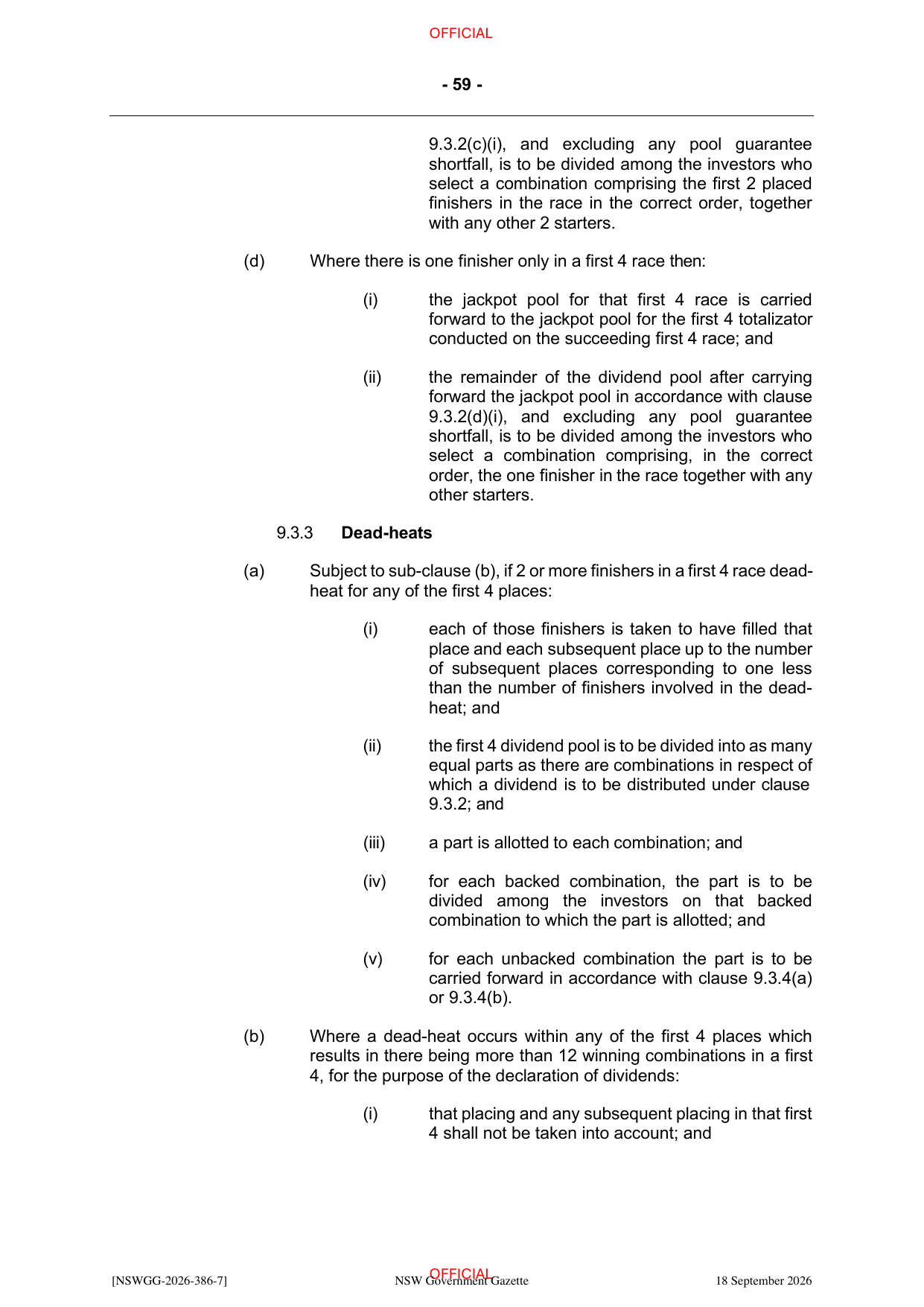 NSW Totalizator Betting Rules (Racing), page 63