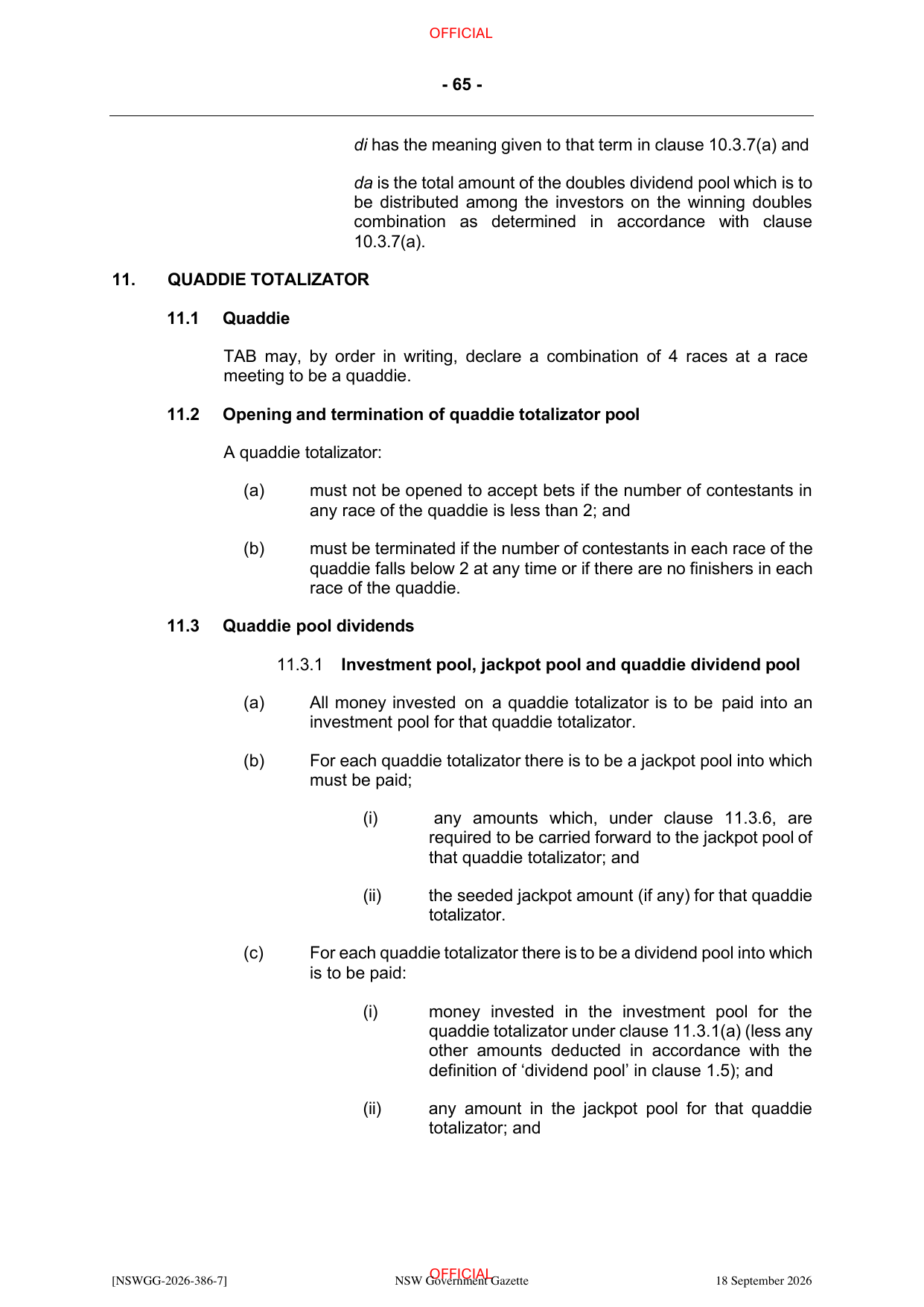 NSW Totalizator Betting Rules (Racing), page 69