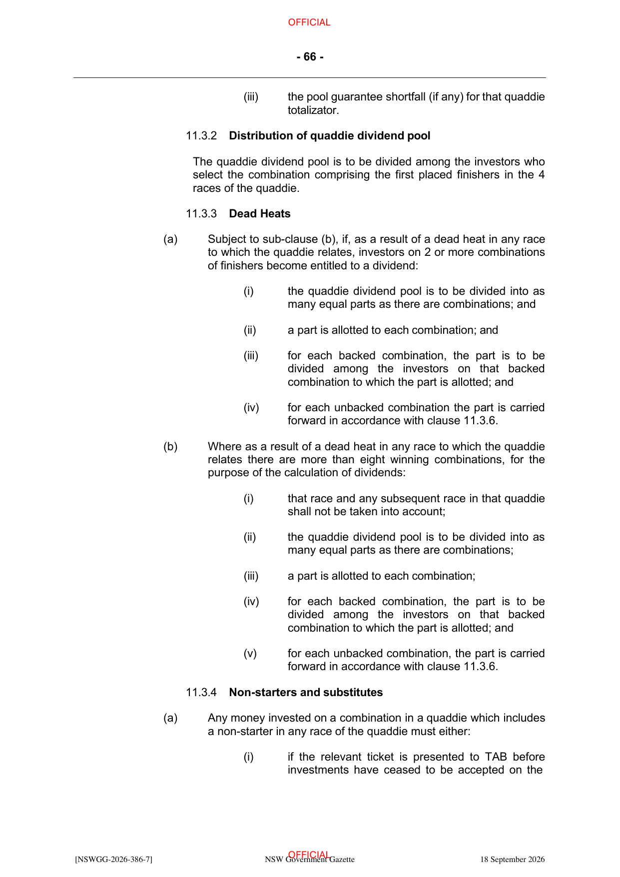 NSW Totalizator Betting Rules (Racing), page 70