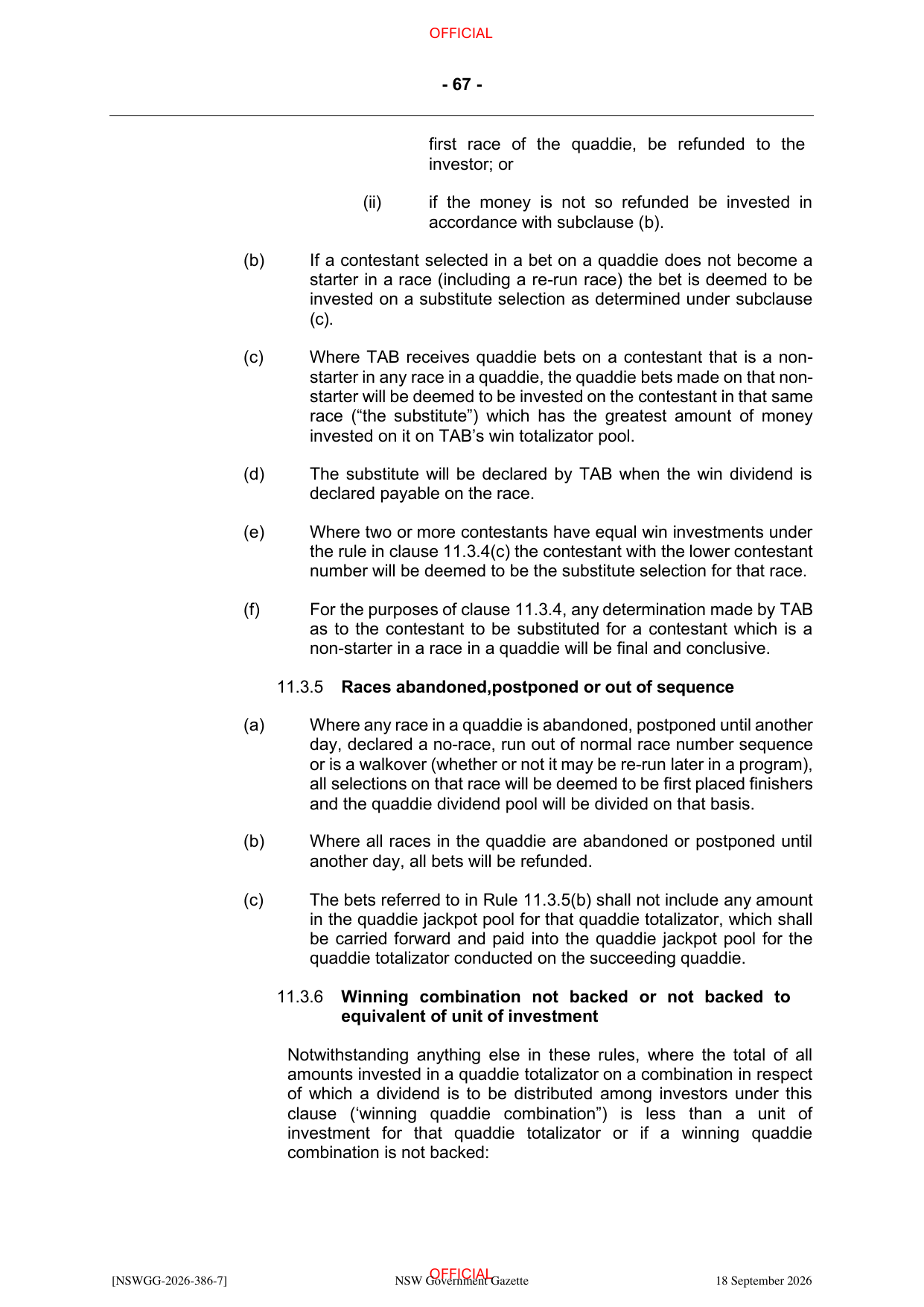 NSW Totalizator Betting Rules (Racing), page 71