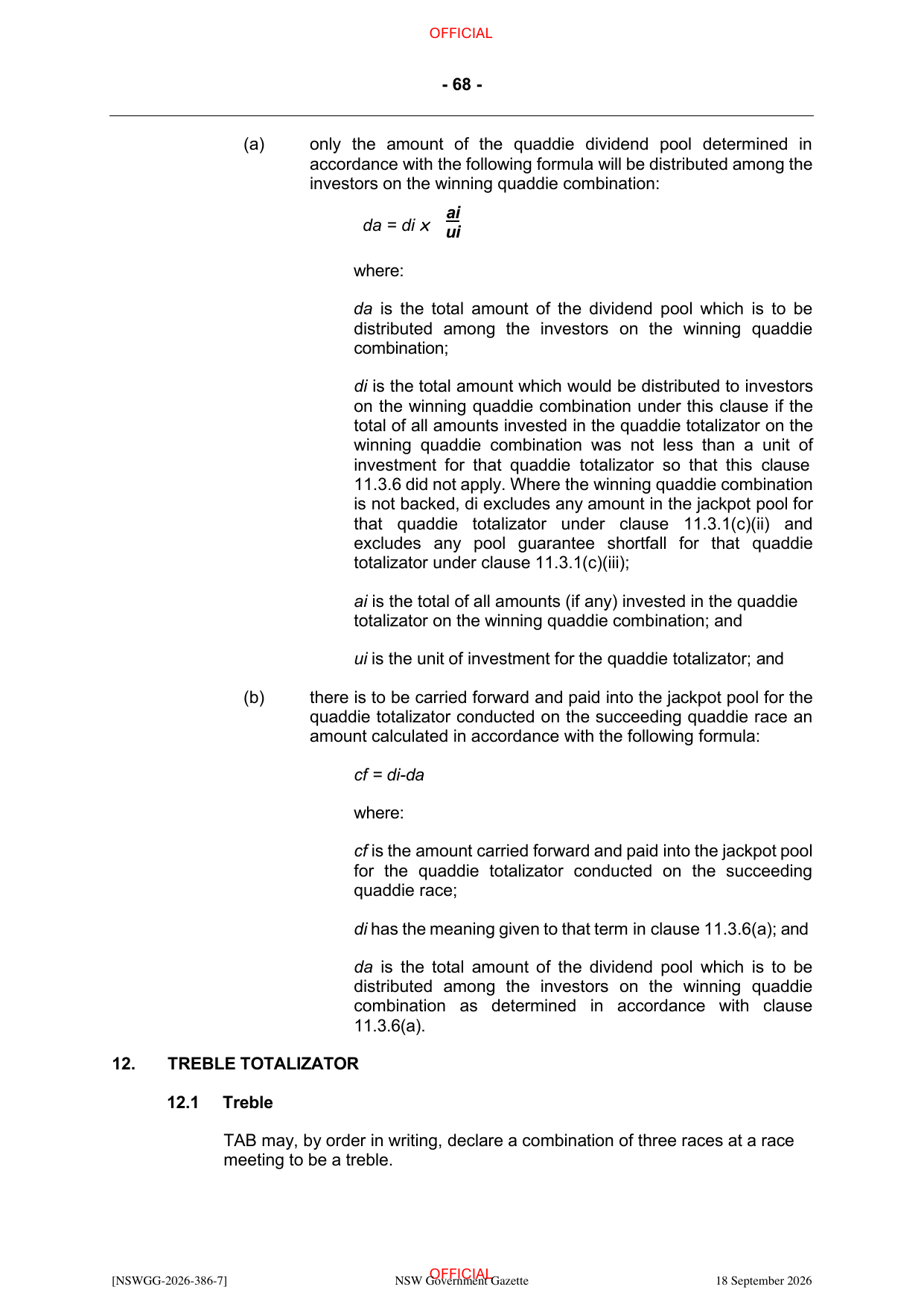NSW Totalizator Betting Rules (Racing), page 72