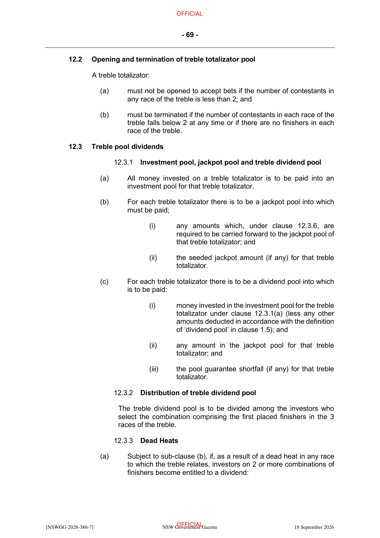 NSW Totalizator Betting Rules (Racing), page 73