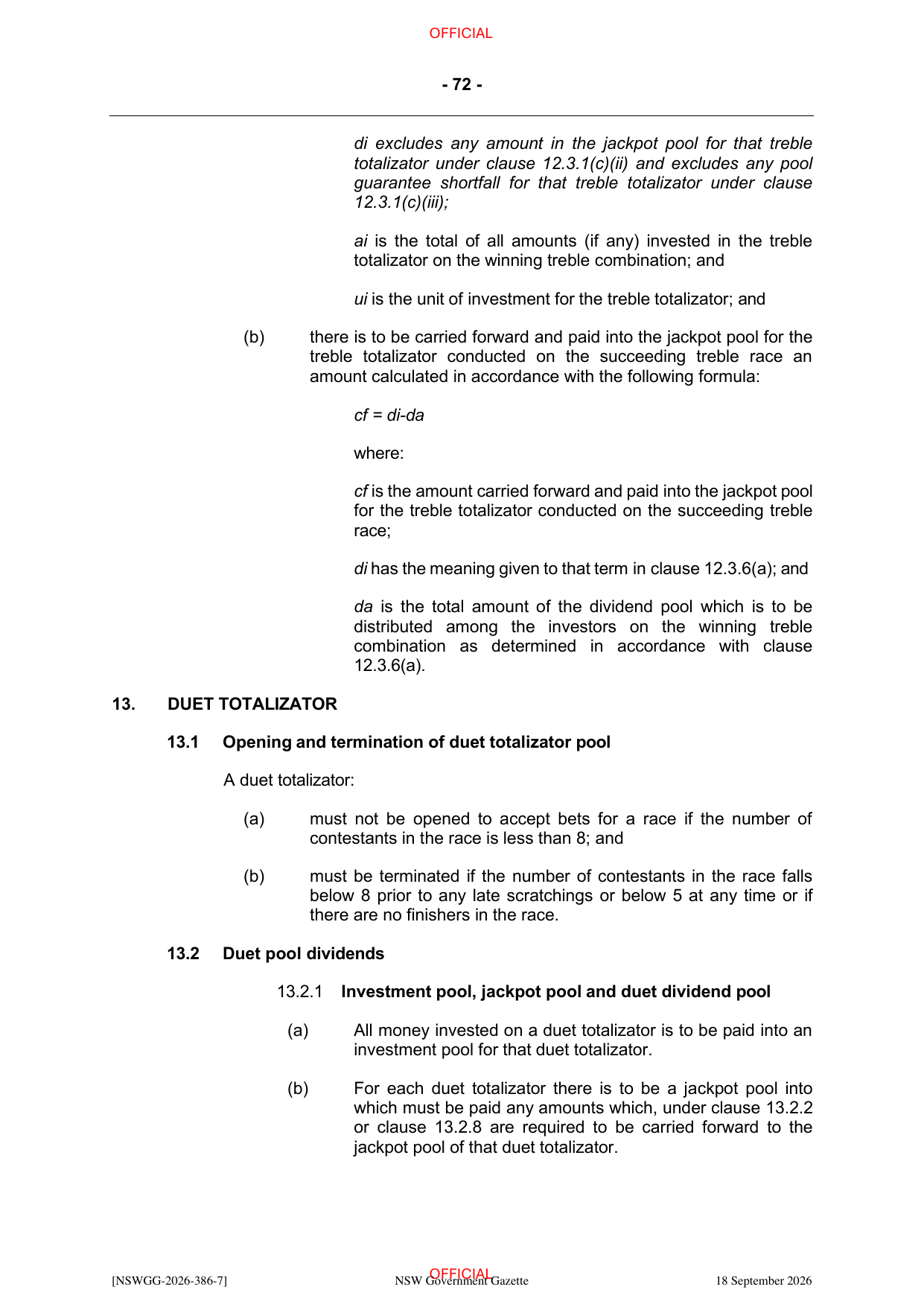 NSW Totalizator Betting Rules (Racing), page 76