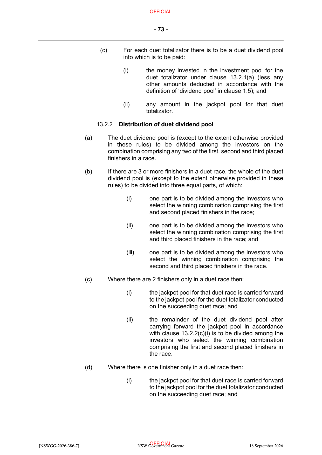 NSW Totalizator Betting Rules (Racing), page 77