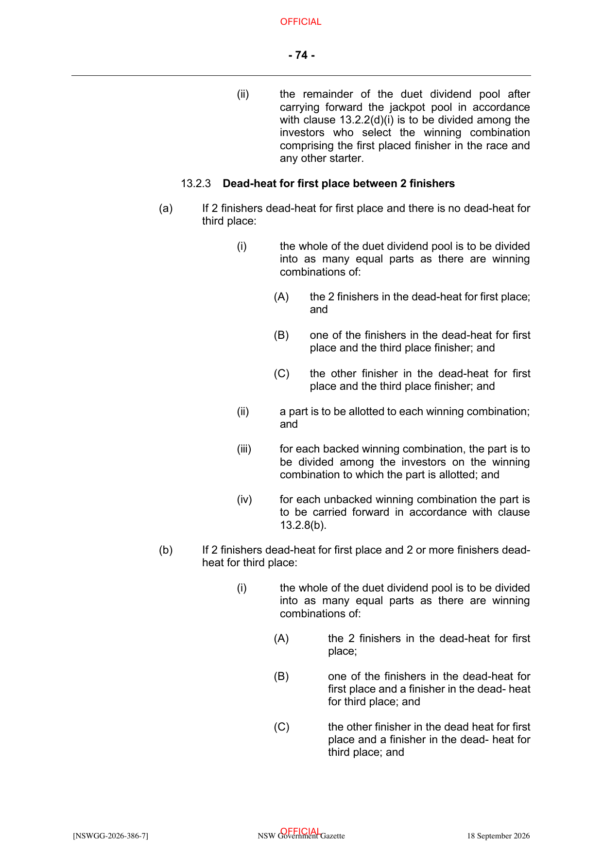 NSW Totalizator Betting Rules (Racing), page 78