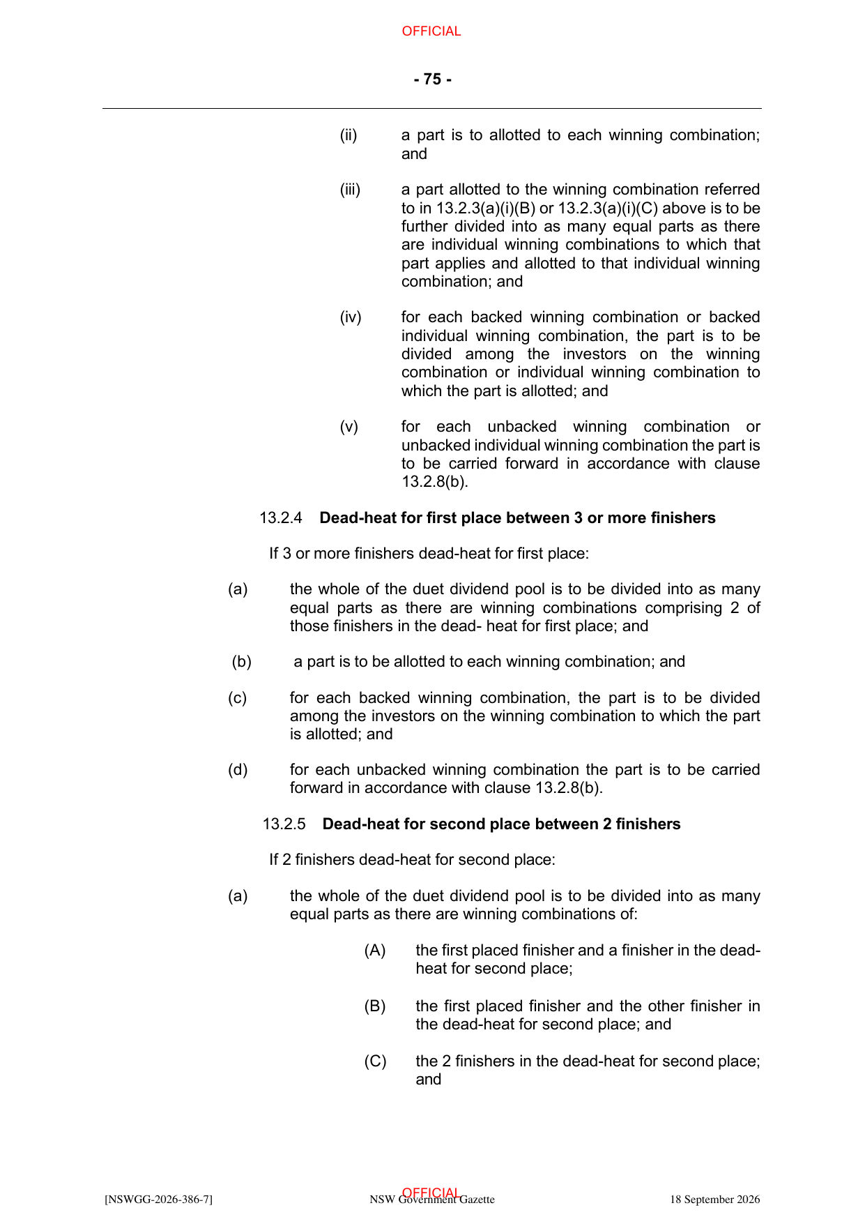 NSW Totalizator Betting Rules (Racing), page 79