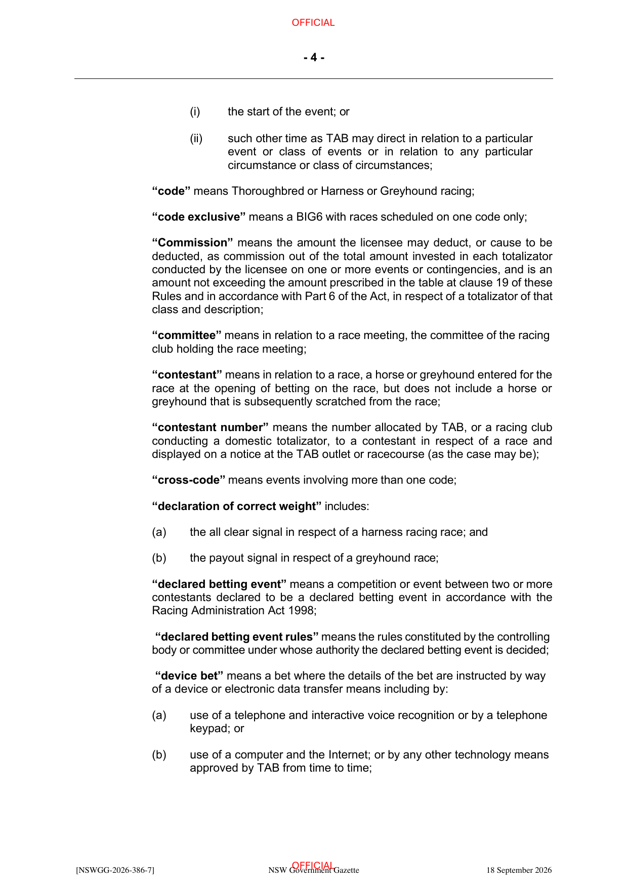 NSW Totalizator Betting Rules (Racing), page 8