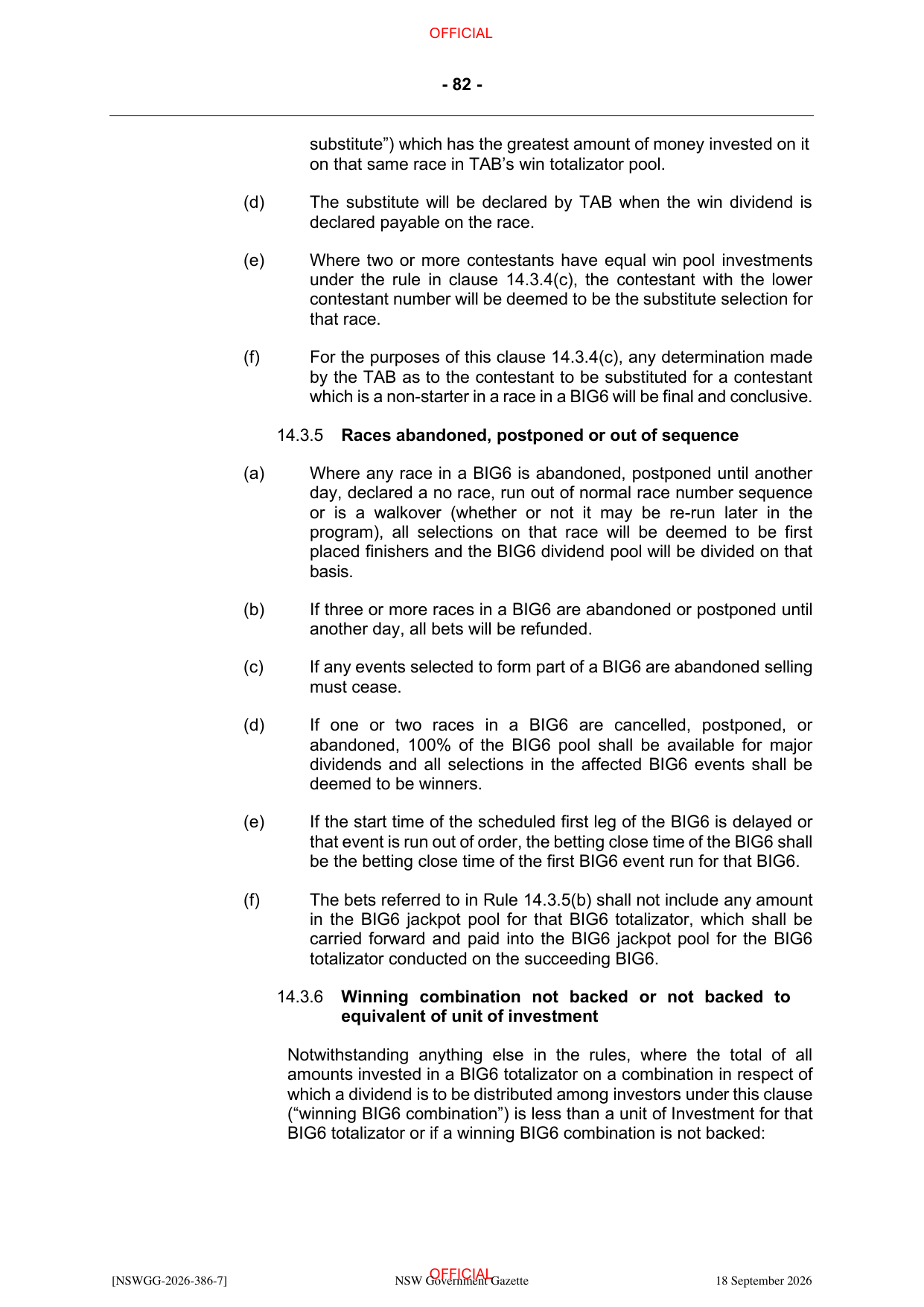 NSW Totalizator Betting Rules (Racing), page 86
