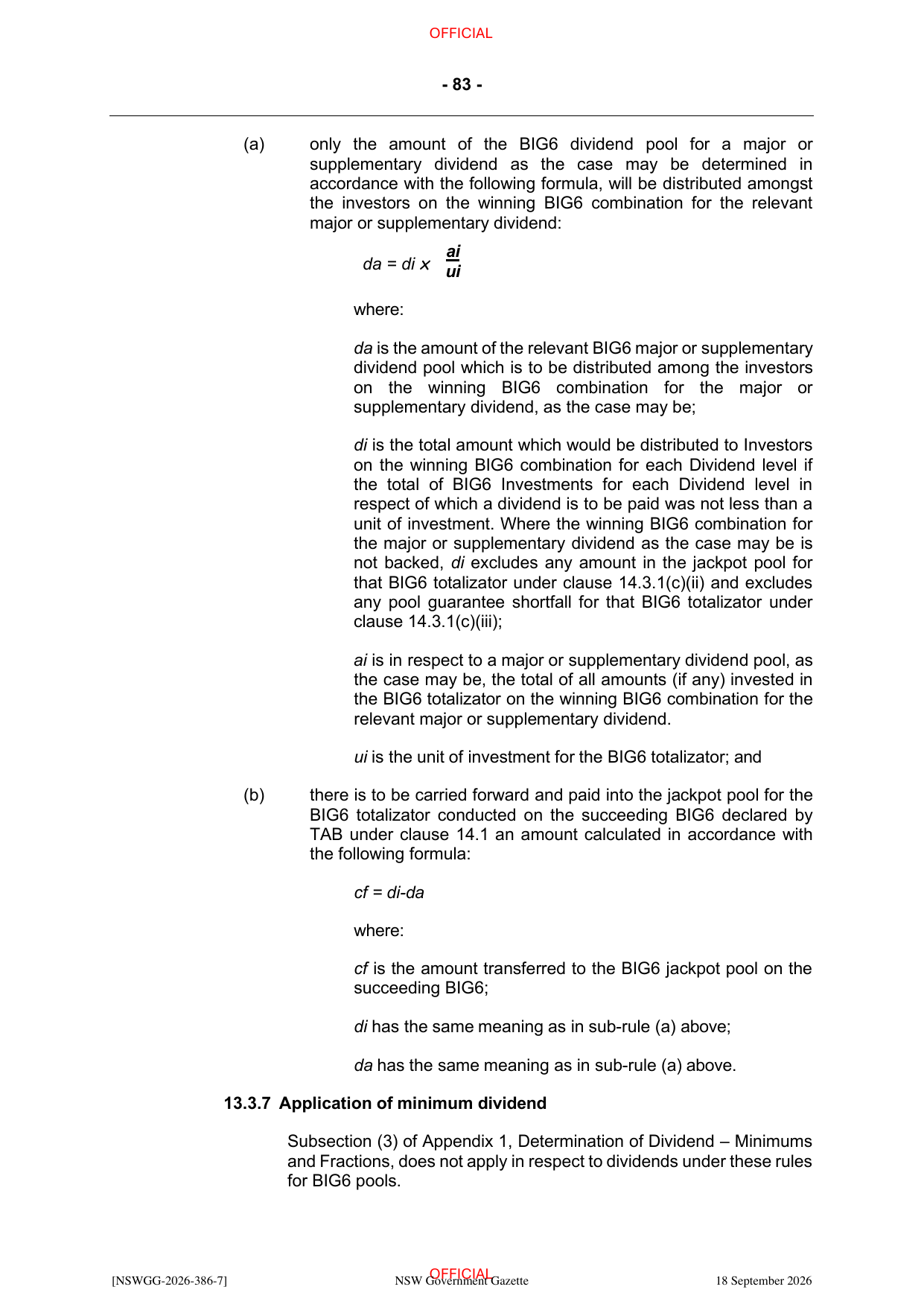 NSW Totalizator Betting Rules (Racing), page 87