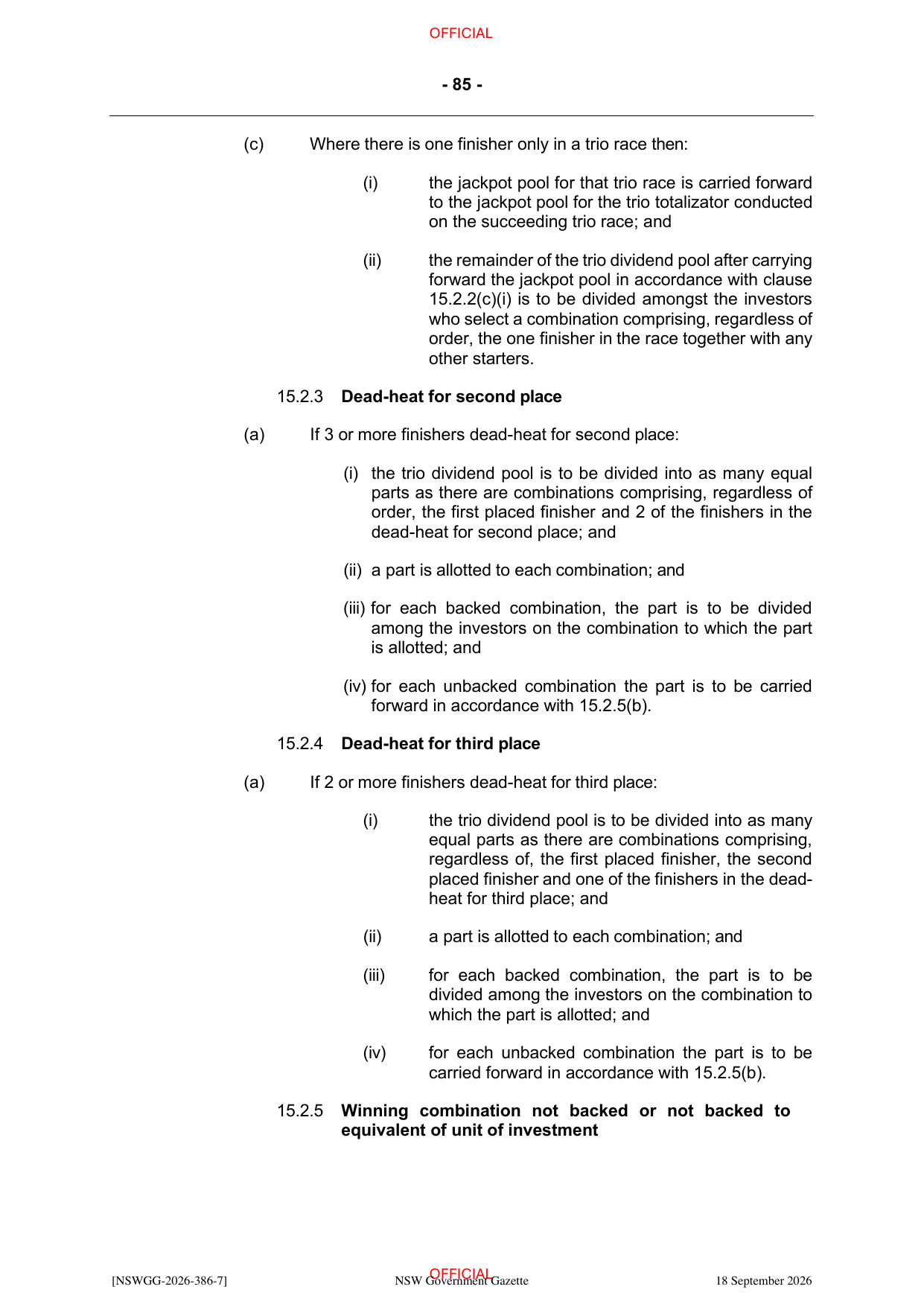NSW Totalizator Betting Rules (Racing), page 89