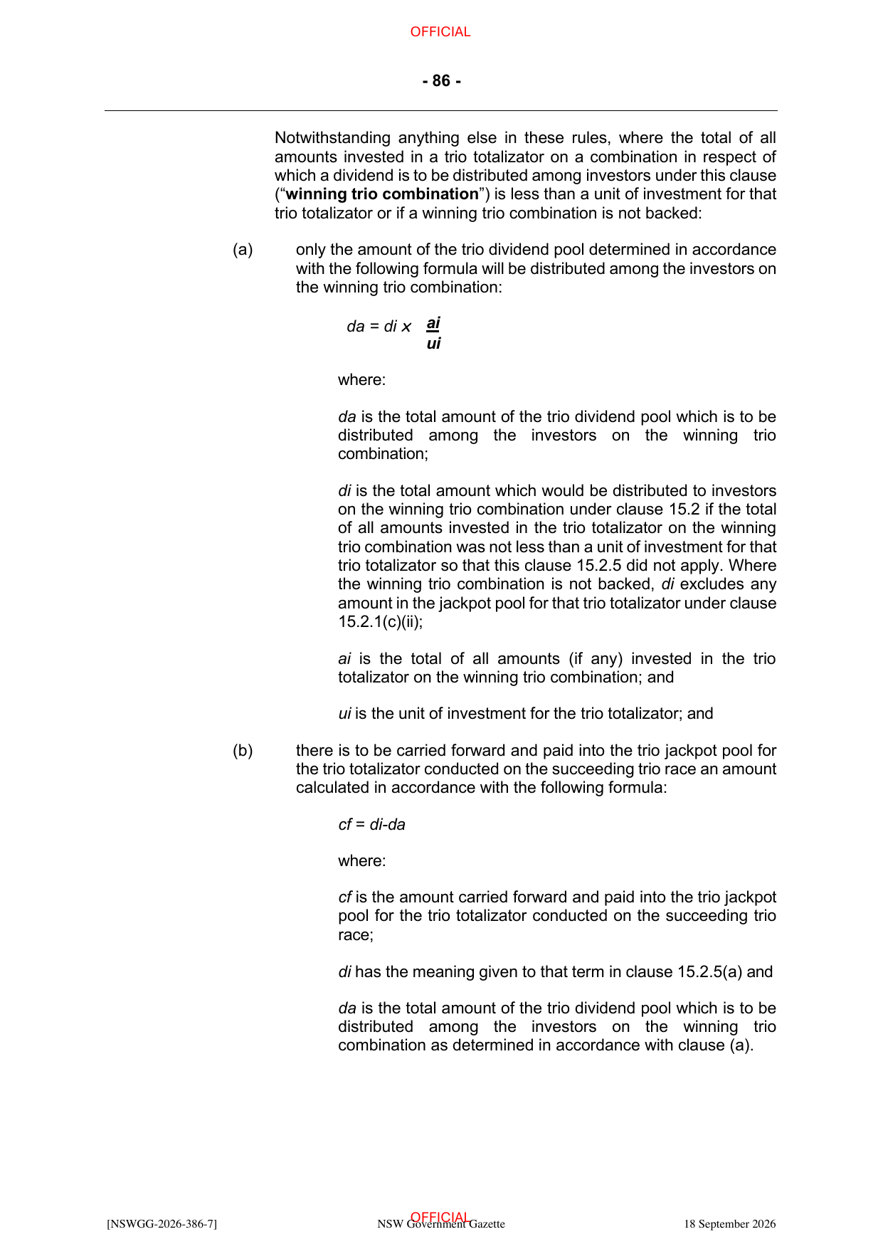 NSW Totalizator Betting Rules (Racing), page 90