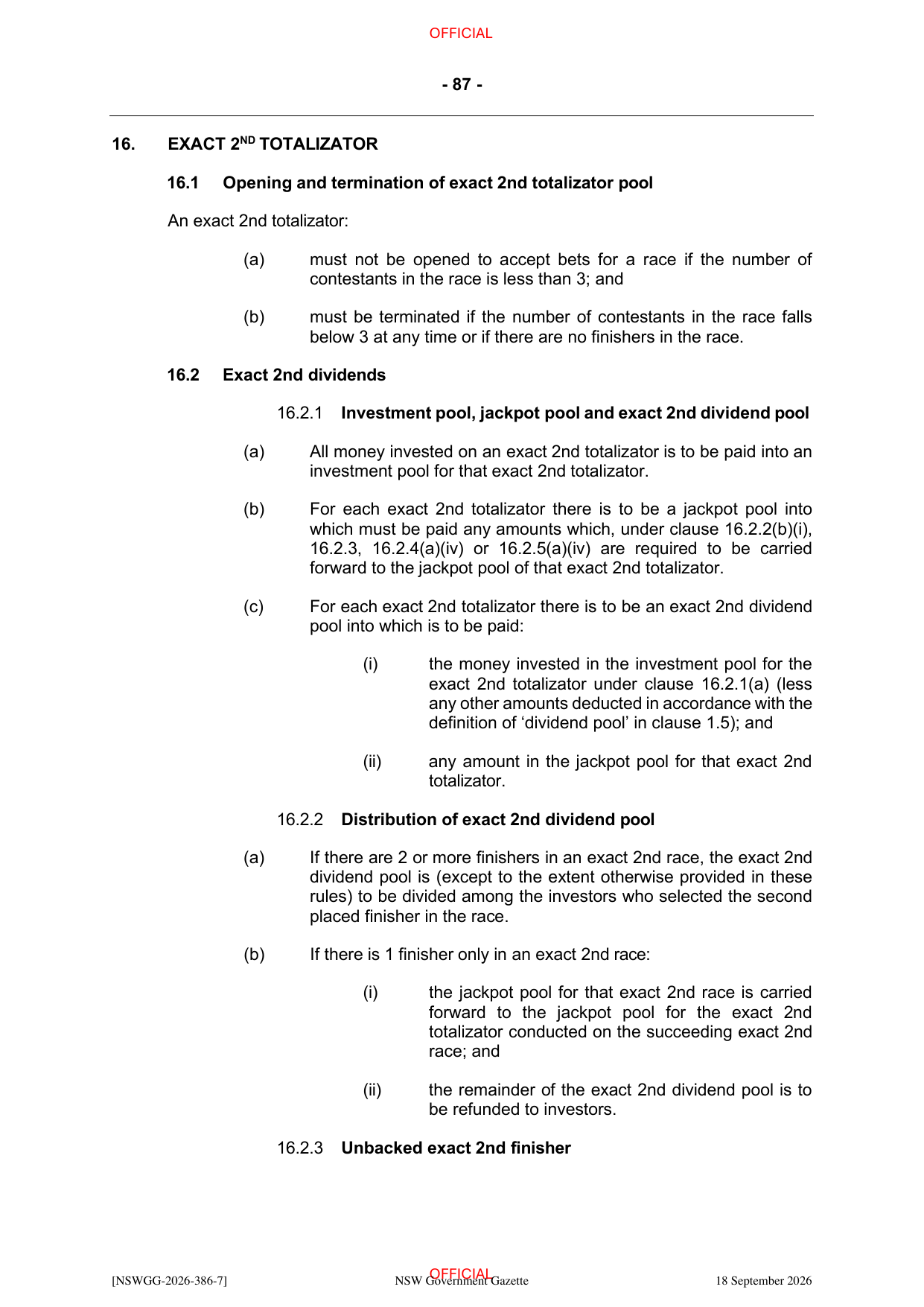 NSW Totalizator Betting Rules (Racing), page 91
