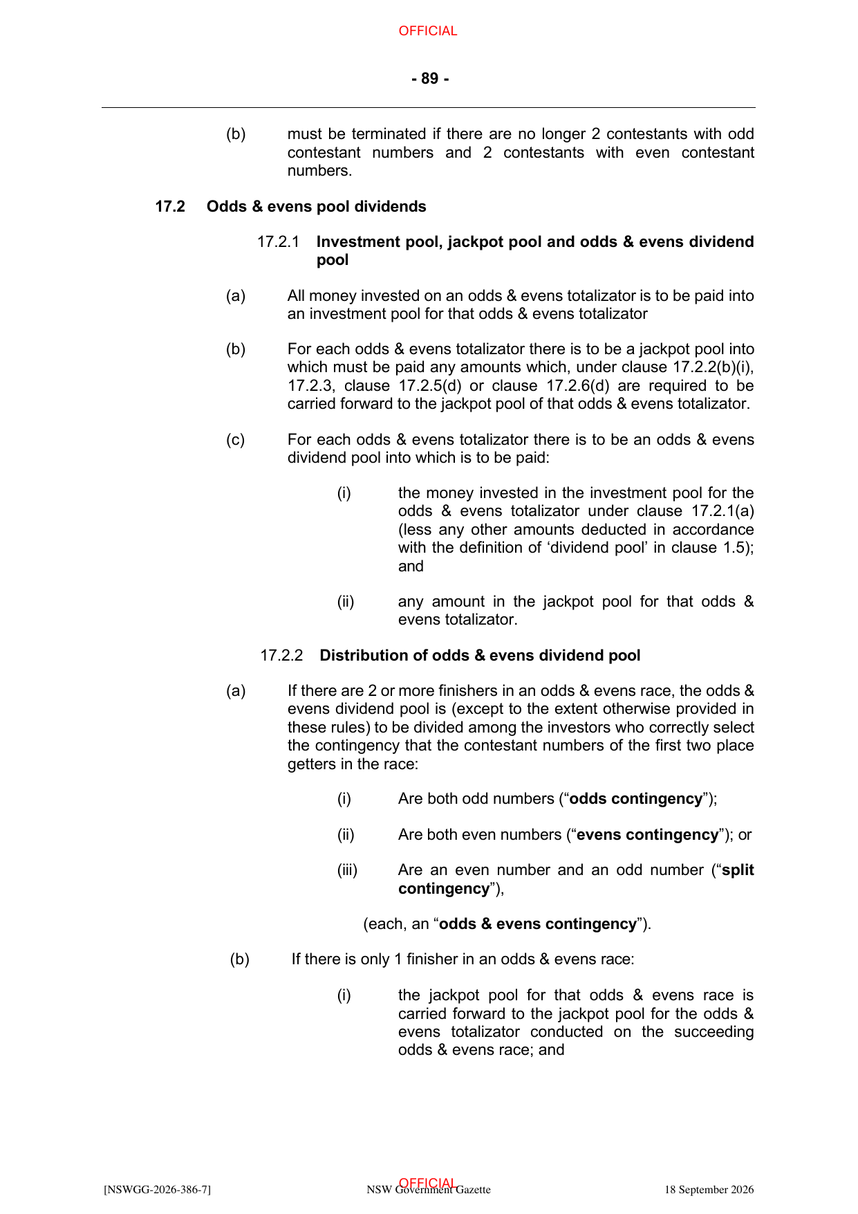 NSW Totalizator Betting Rules (Racing), page 93