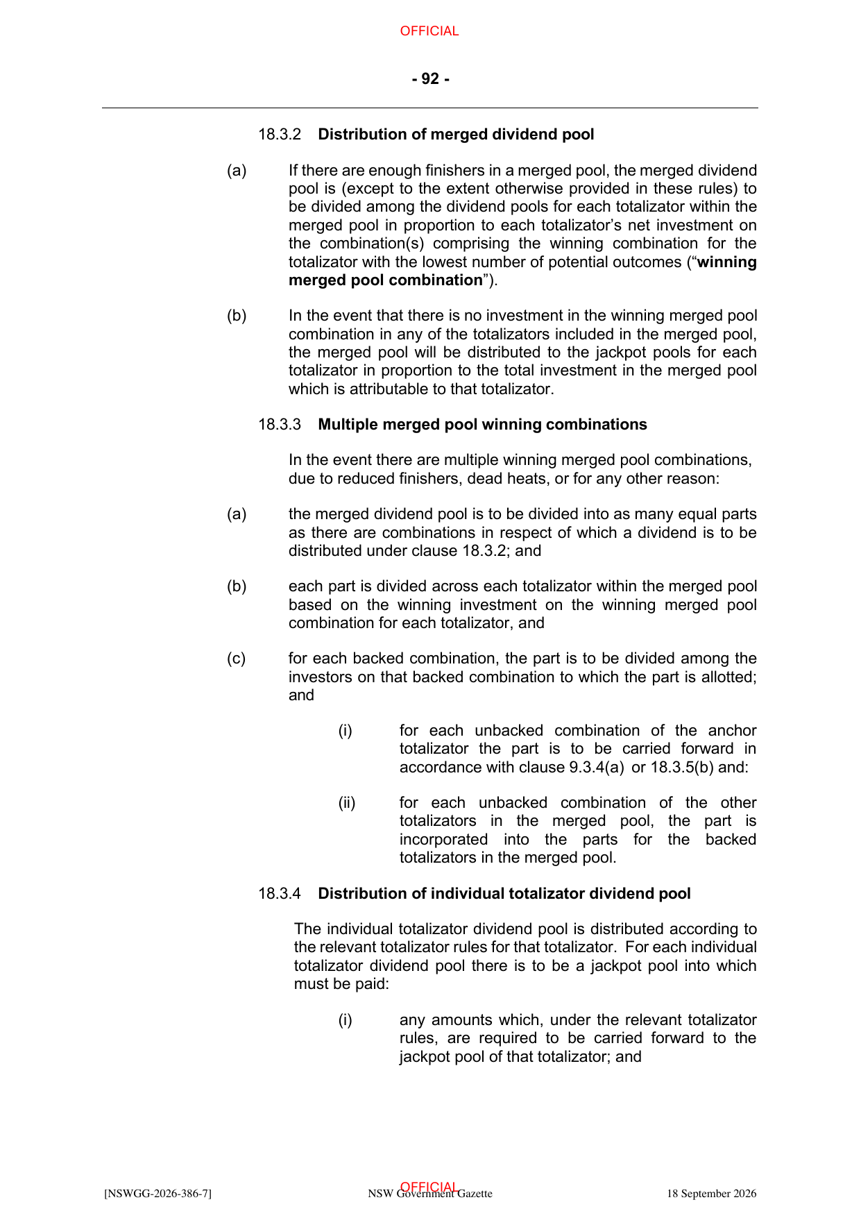 NSW Totalizator Betting Rules (Racing), page 96