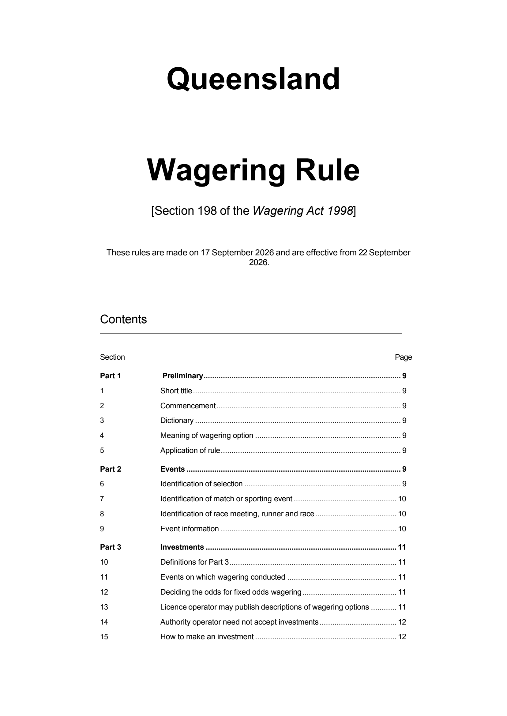 Queensland Wagering Rules (Racing) page 1