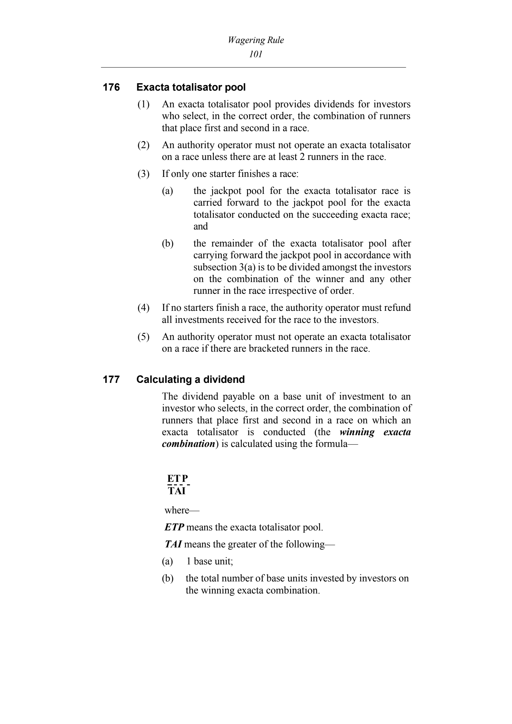 Queensland Wagering Rules (Racing) page 101