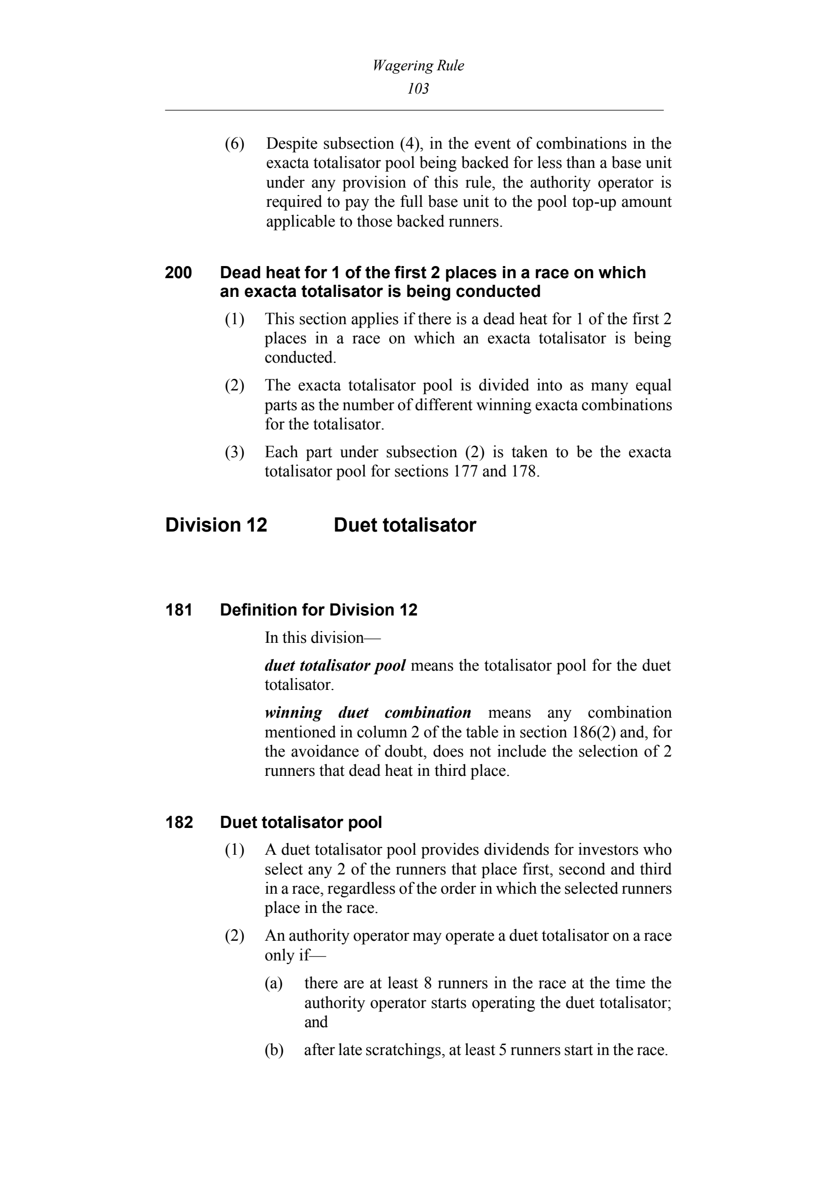 Queensland Wagering Rules (Racing) page 103