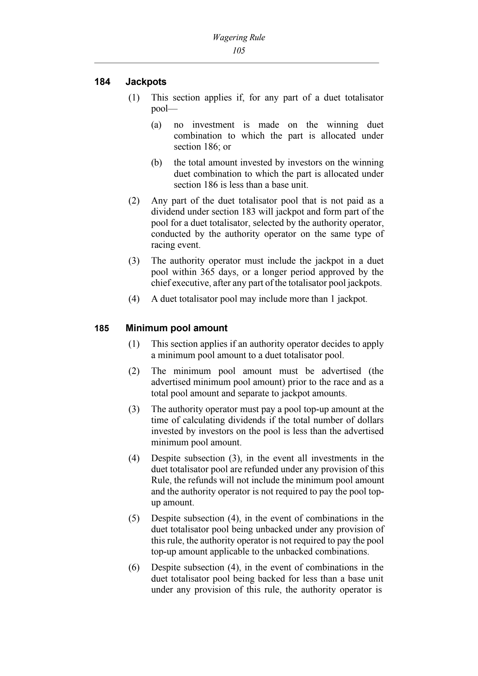 Queensland Wagering Rules (Racing) page 105
