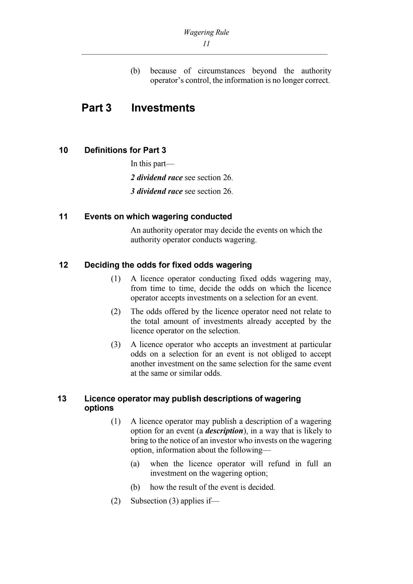 Queensland Wagering Rules (Racing) page 11