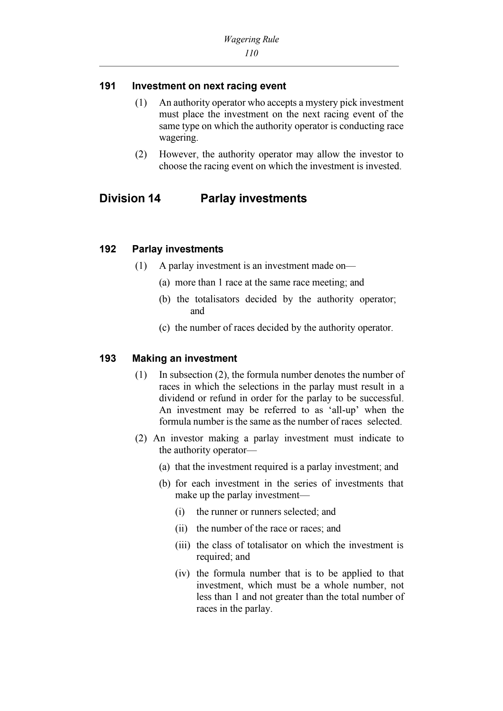 Queensland Wagering Rules (Racing) page 110