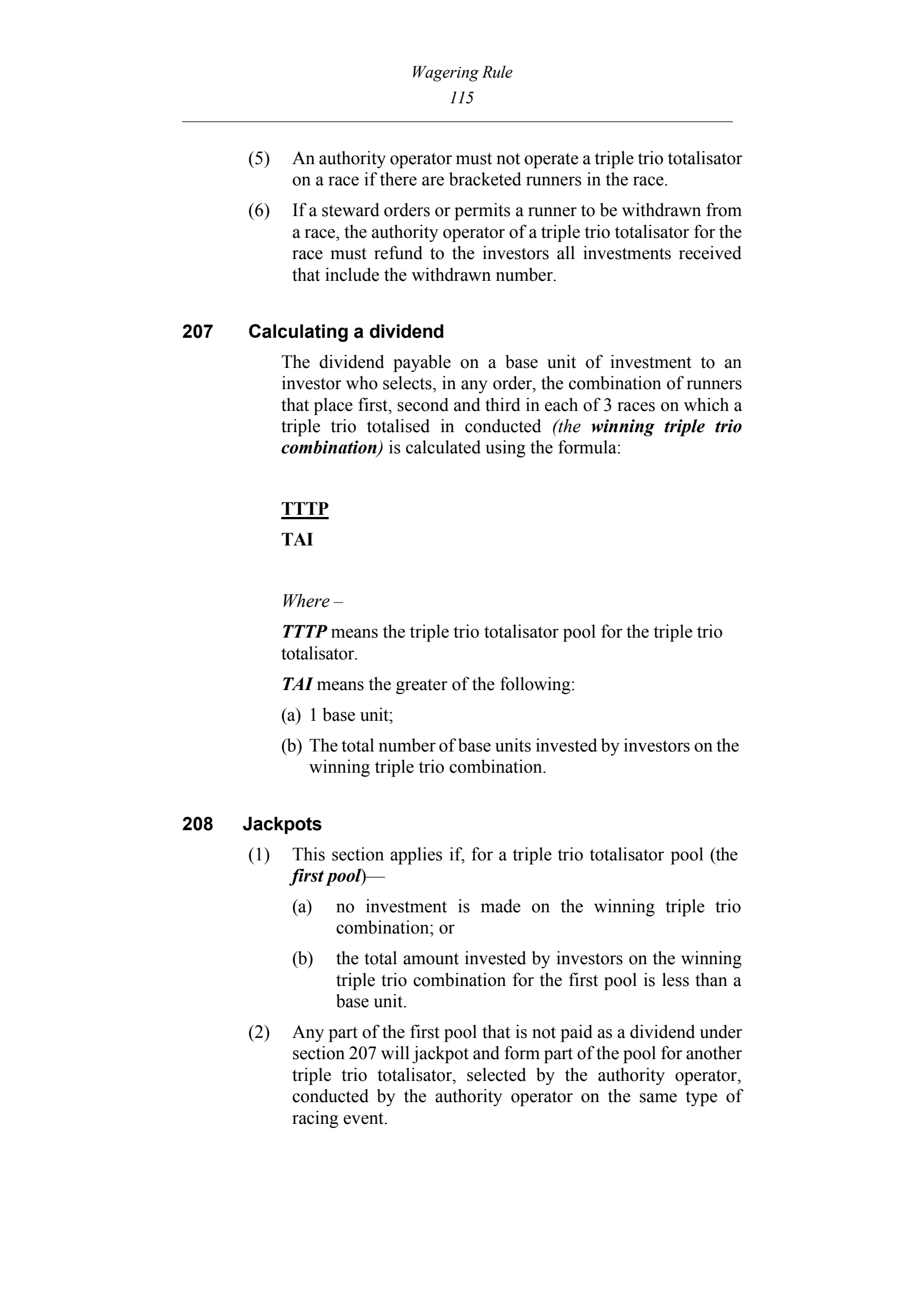 Queensland Wagering Rules (Racing) page 115