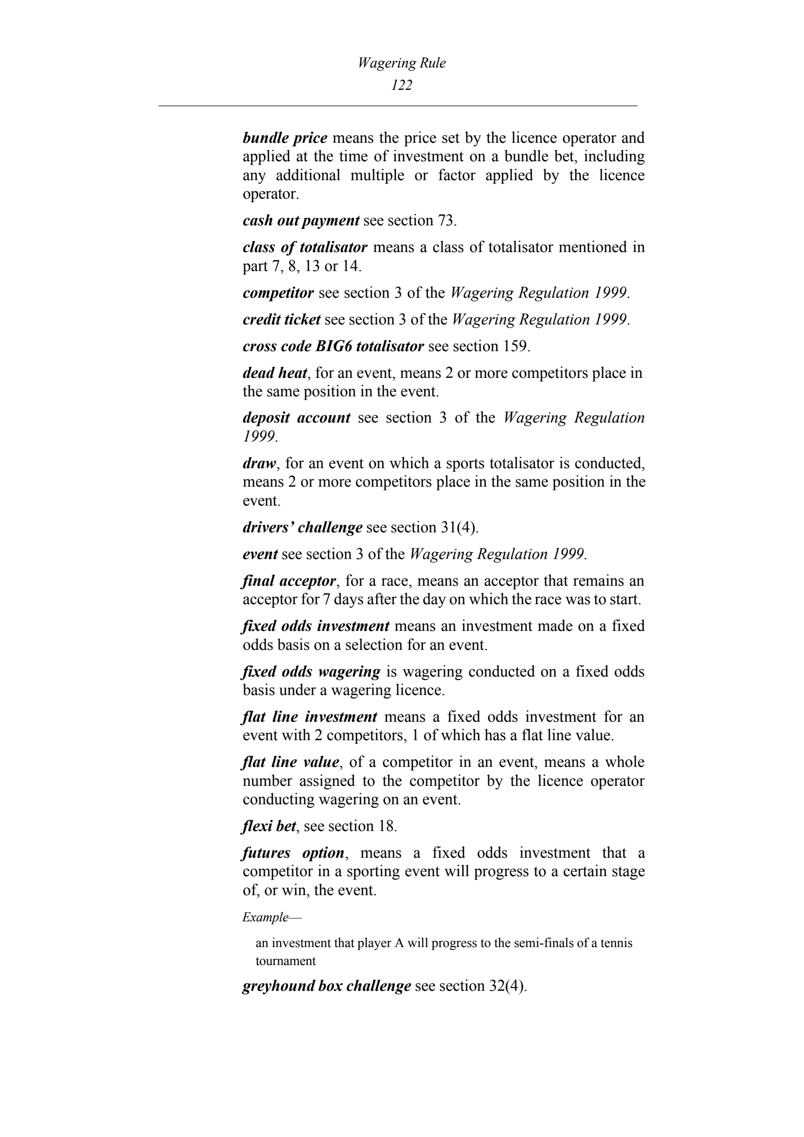 Queensland Wagering Rules (Racing) page 122