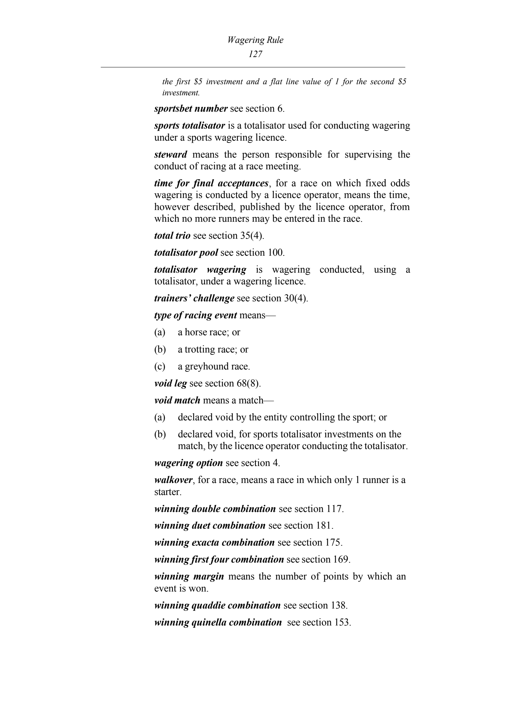 Queensland Wagering Rules (Racing) page 127