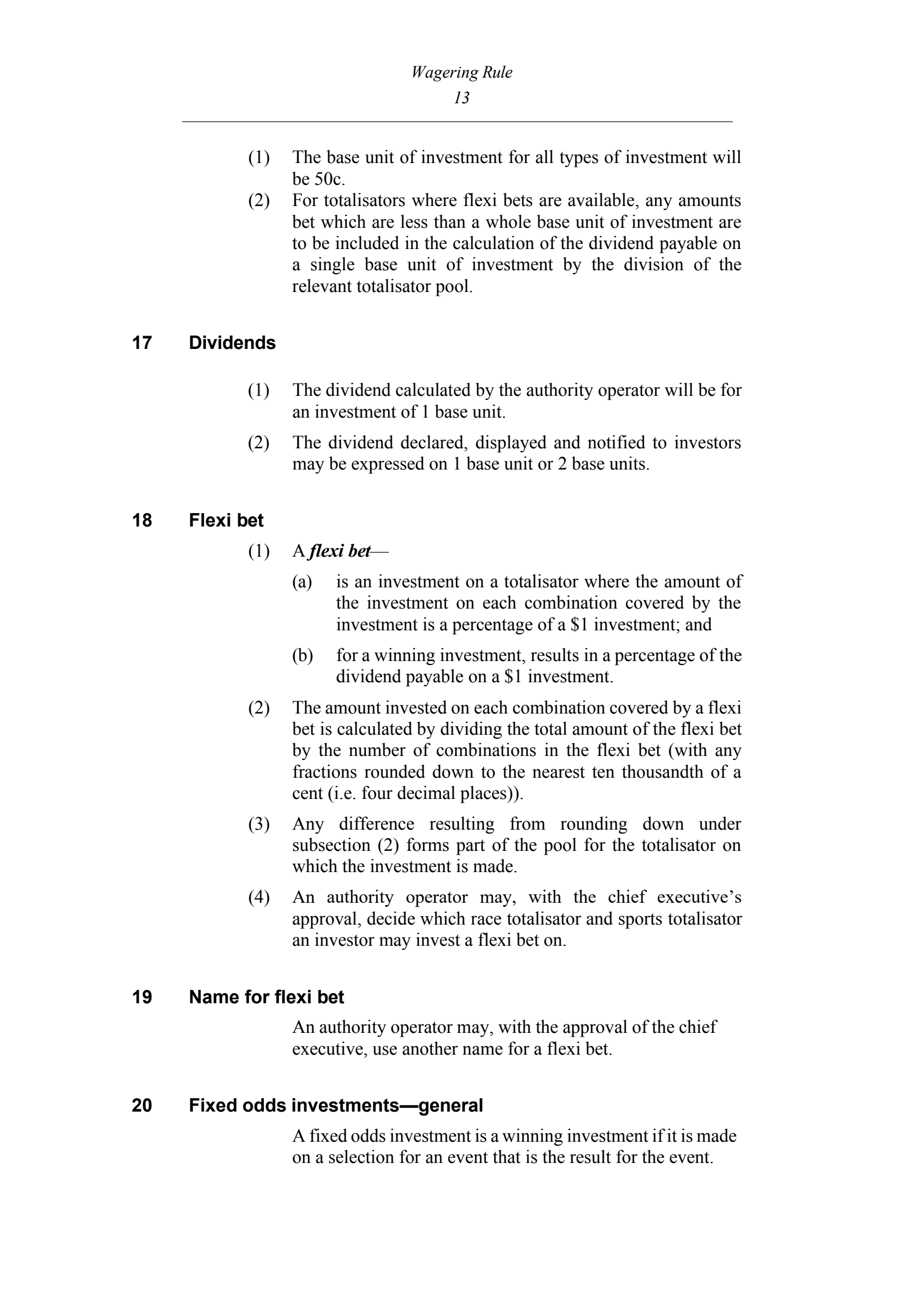 Queensland Wagering Rules (Racing) page 13