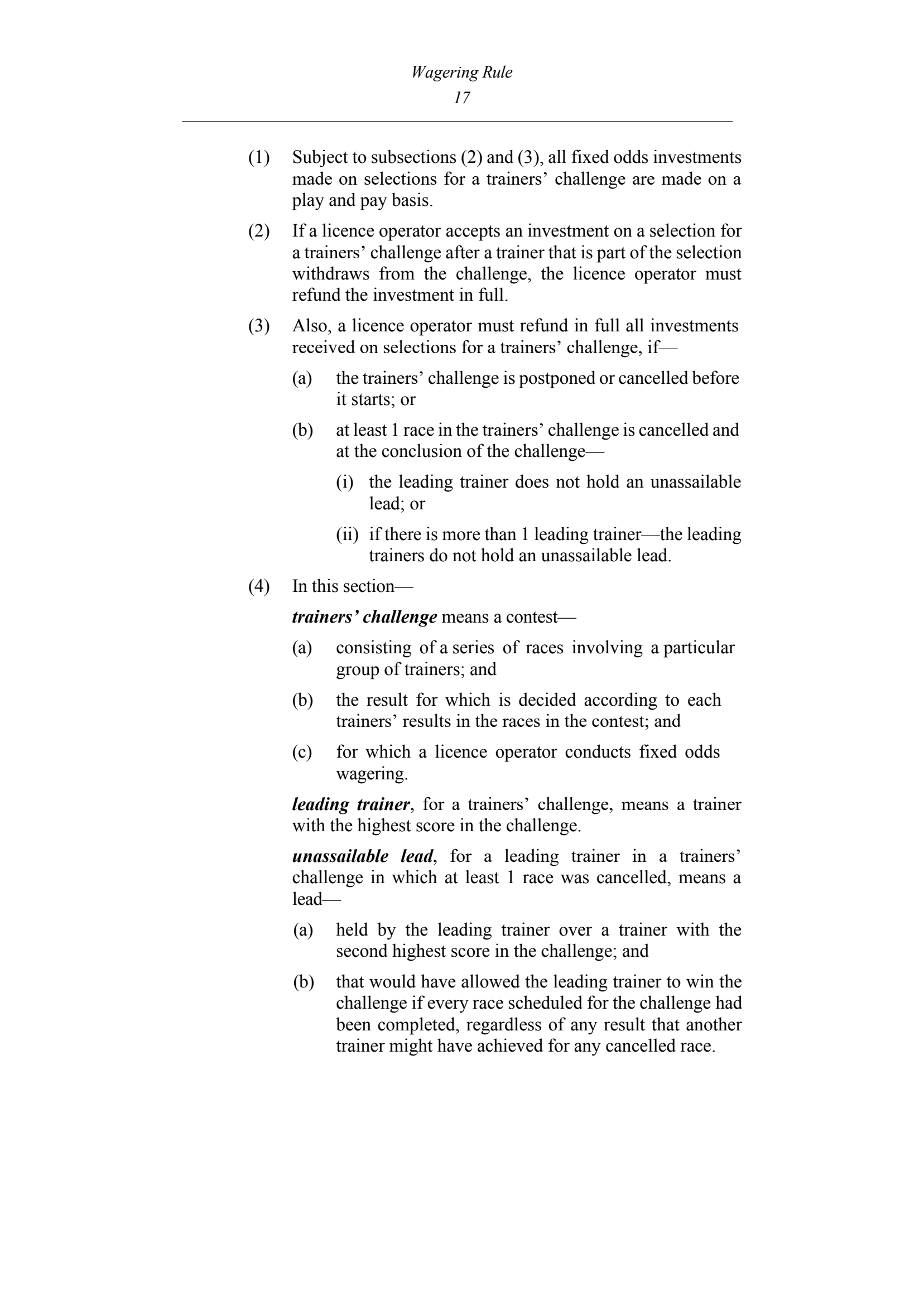 Queensland Wagering Rules (Racing) page 17